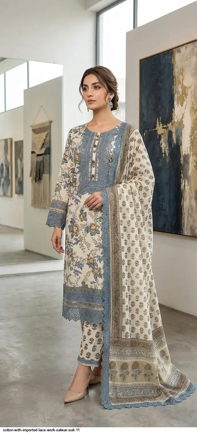 COTTON WITH IMPORTED LACE WORK SALWAR SUIT 11 B