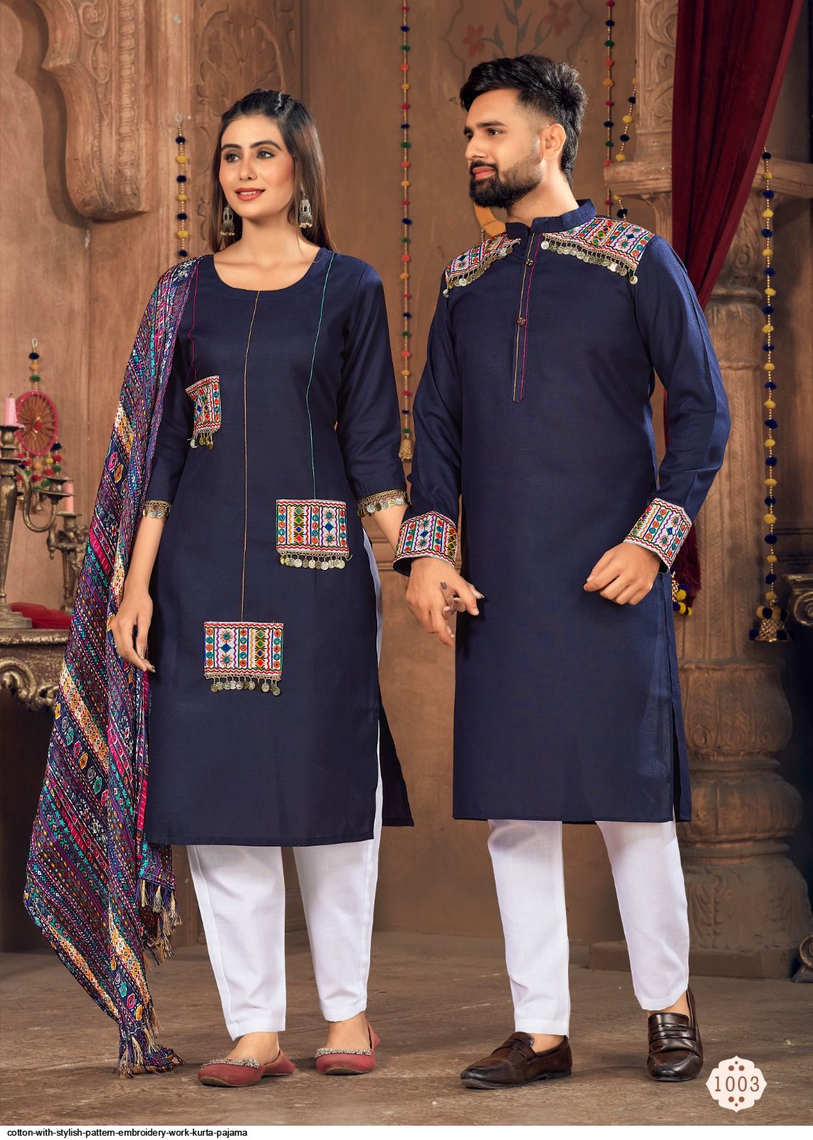 COTTON WITH STYLISH PATTERN EMBROIDERY WORK KURTA PAJAMA B