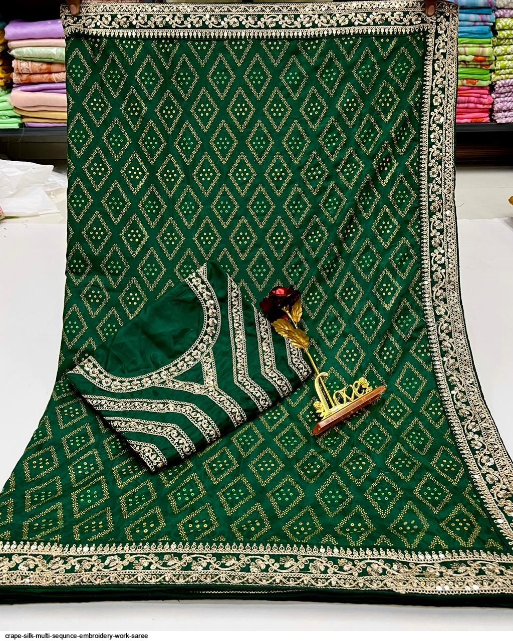 CRAPE SILK MULTI SEQUNCE EMBROIDERY WORK SAREE