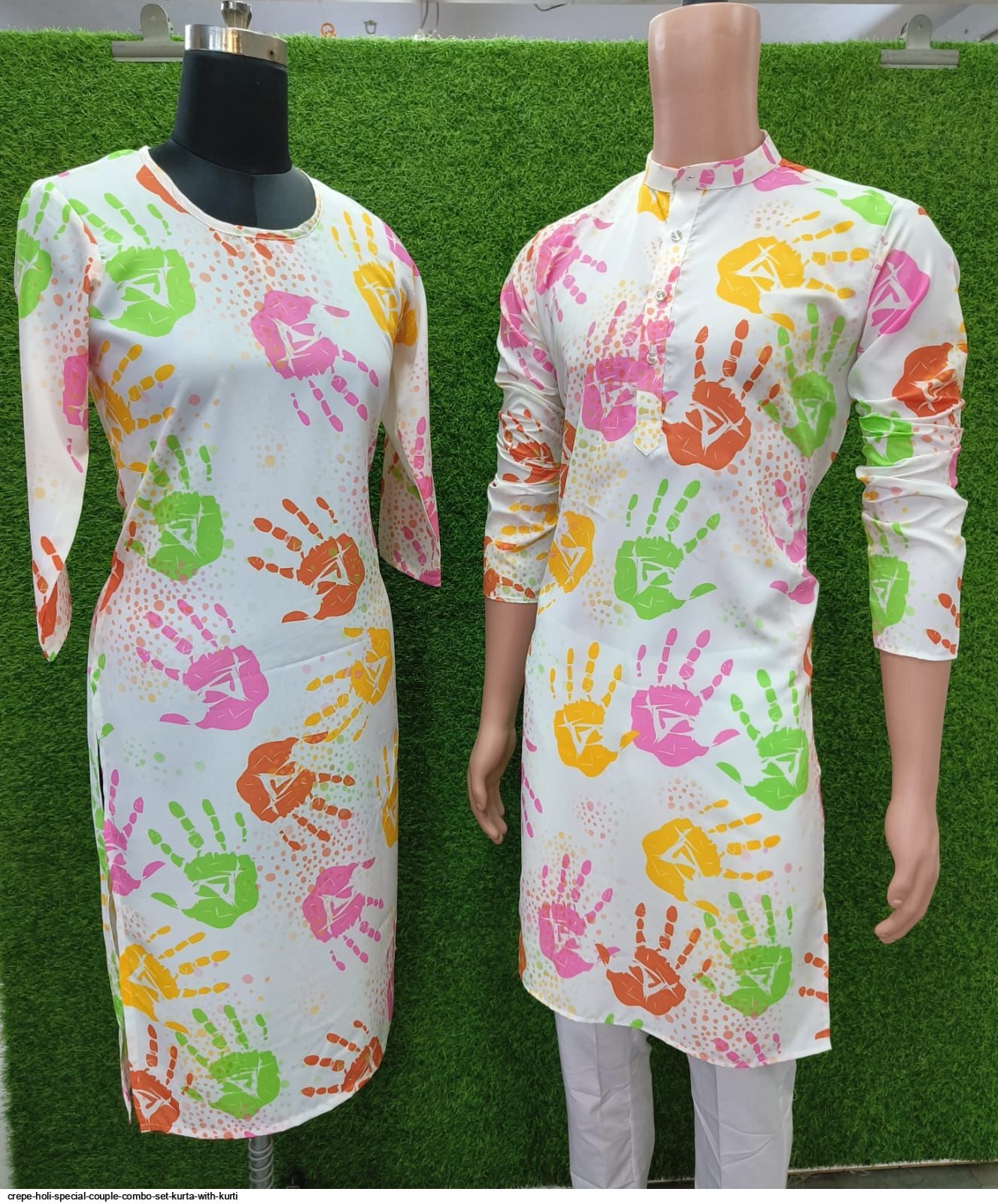 Holi Couple Combo in Crepe With Digital Print Holi Dress for Men and Women  in USA, UK, Malaysia, South Africa, Dubai, Singapore