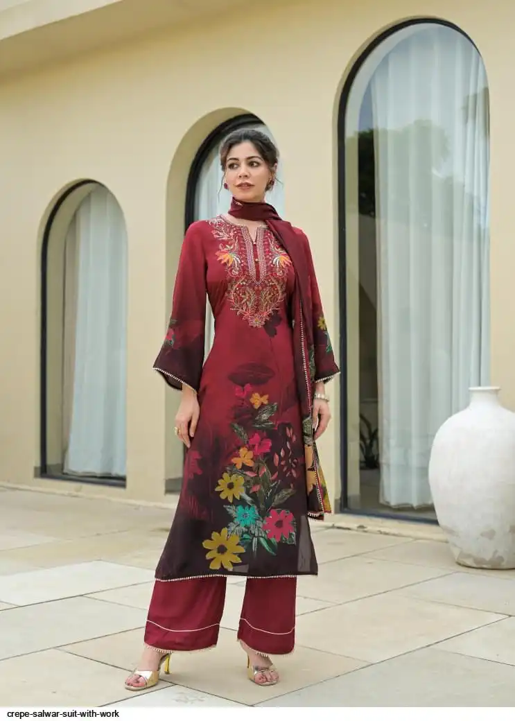CREPE SALWAR SUIT WITH WORK A