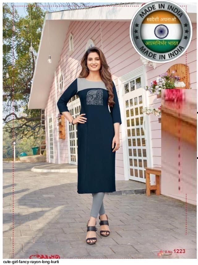 Buy Heel International Women's Stylish Cotton Blend Kurta with 3/4 Sleeve I Ladies  Fancy Kurti with Round Neck & 3/4 Sleeve I Colour-Dark Grey,Size-M at  Amazon.in