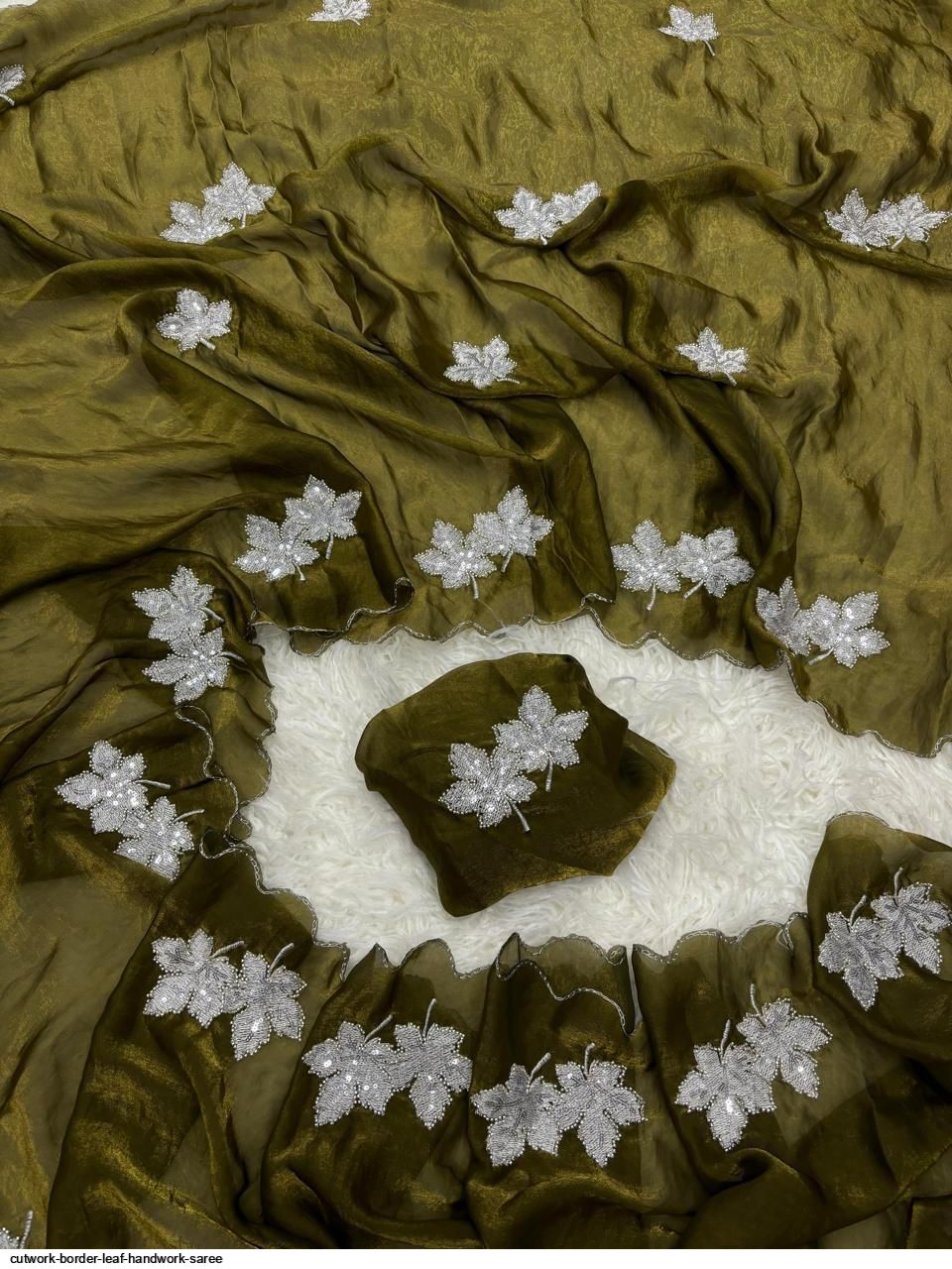 Cutwork border Leaf handwork saree