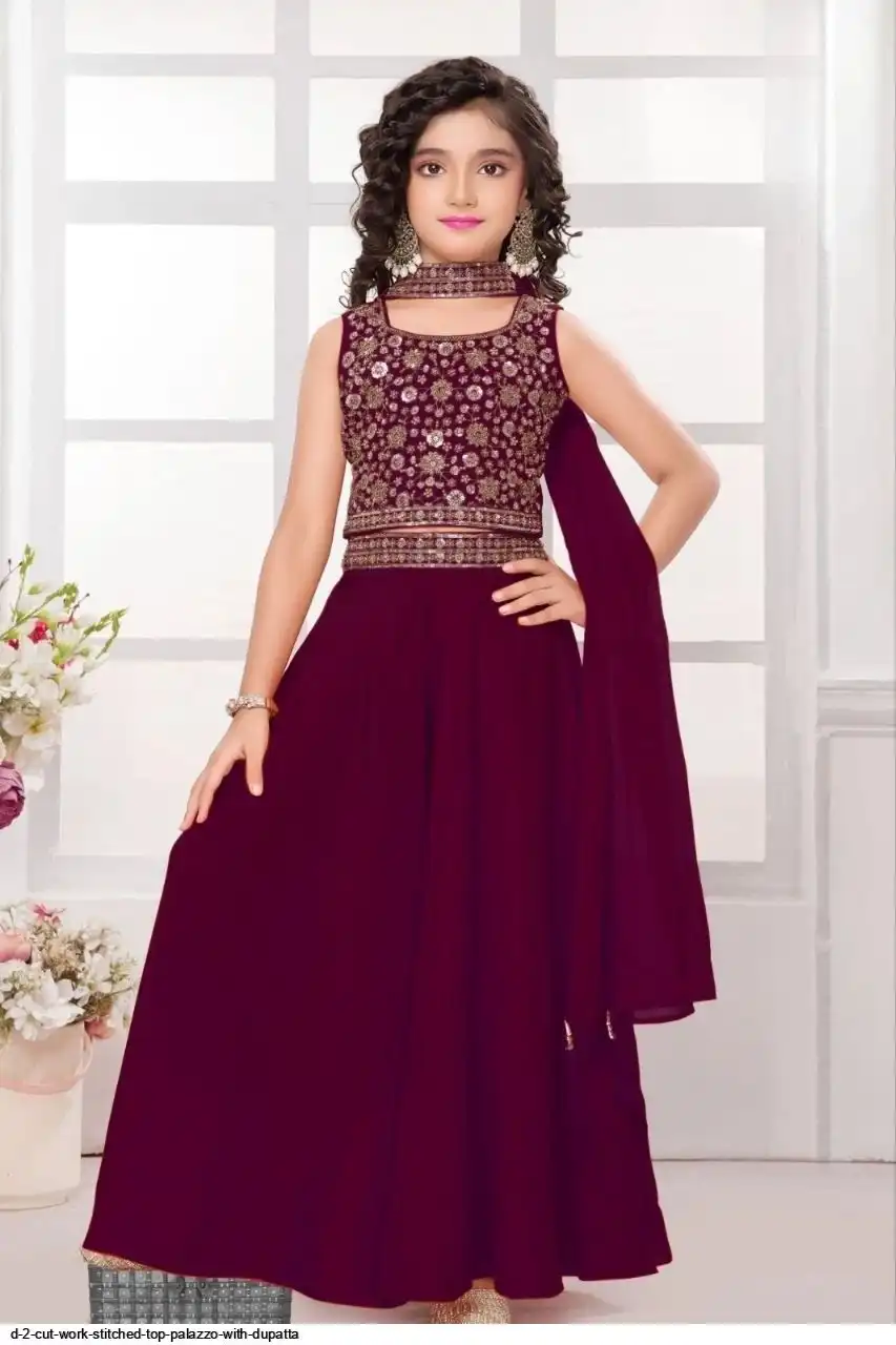 D 2 CUT WORK STITCHED TOP PALAZZO WITH DUPATTA B