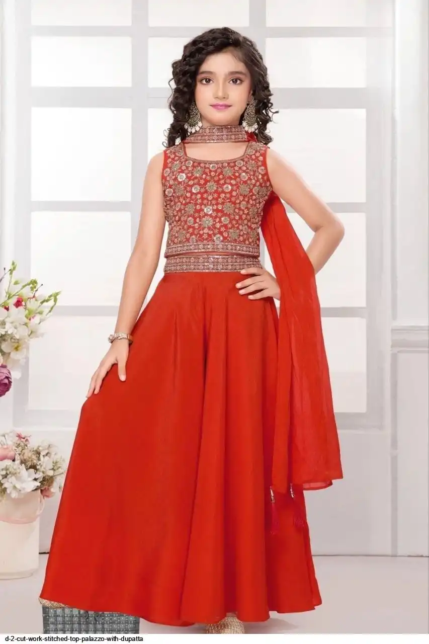 D 2 CUT WORK STITCHED TOP PALAZZO WITH DUPATTA A