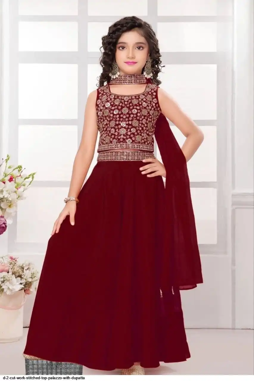D 2 CUT WORK STITCHED TOP PALAZZO WITH DUPATTA D