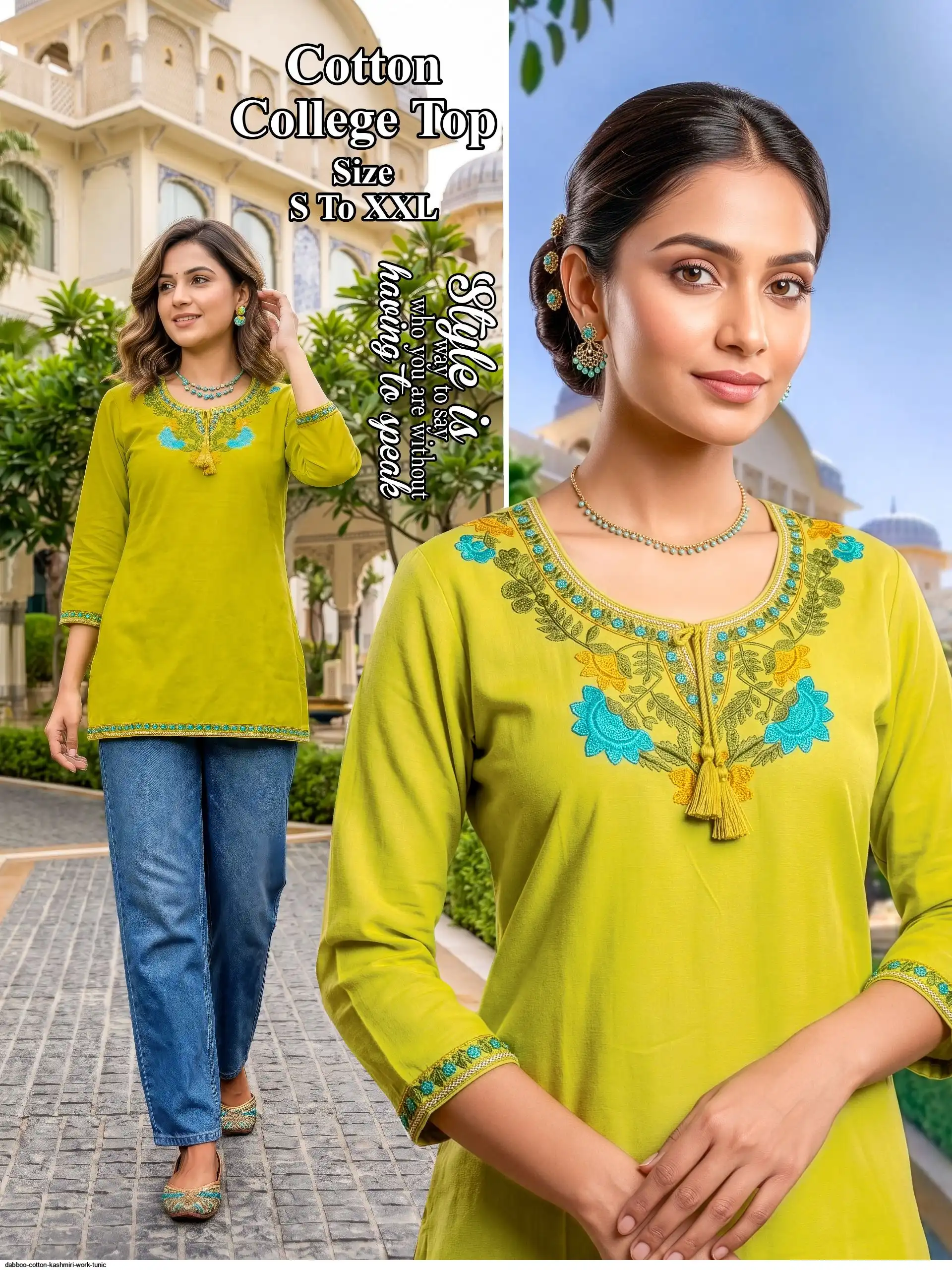 DABBOO COTTON KASHMIRI WORK TUNIC A