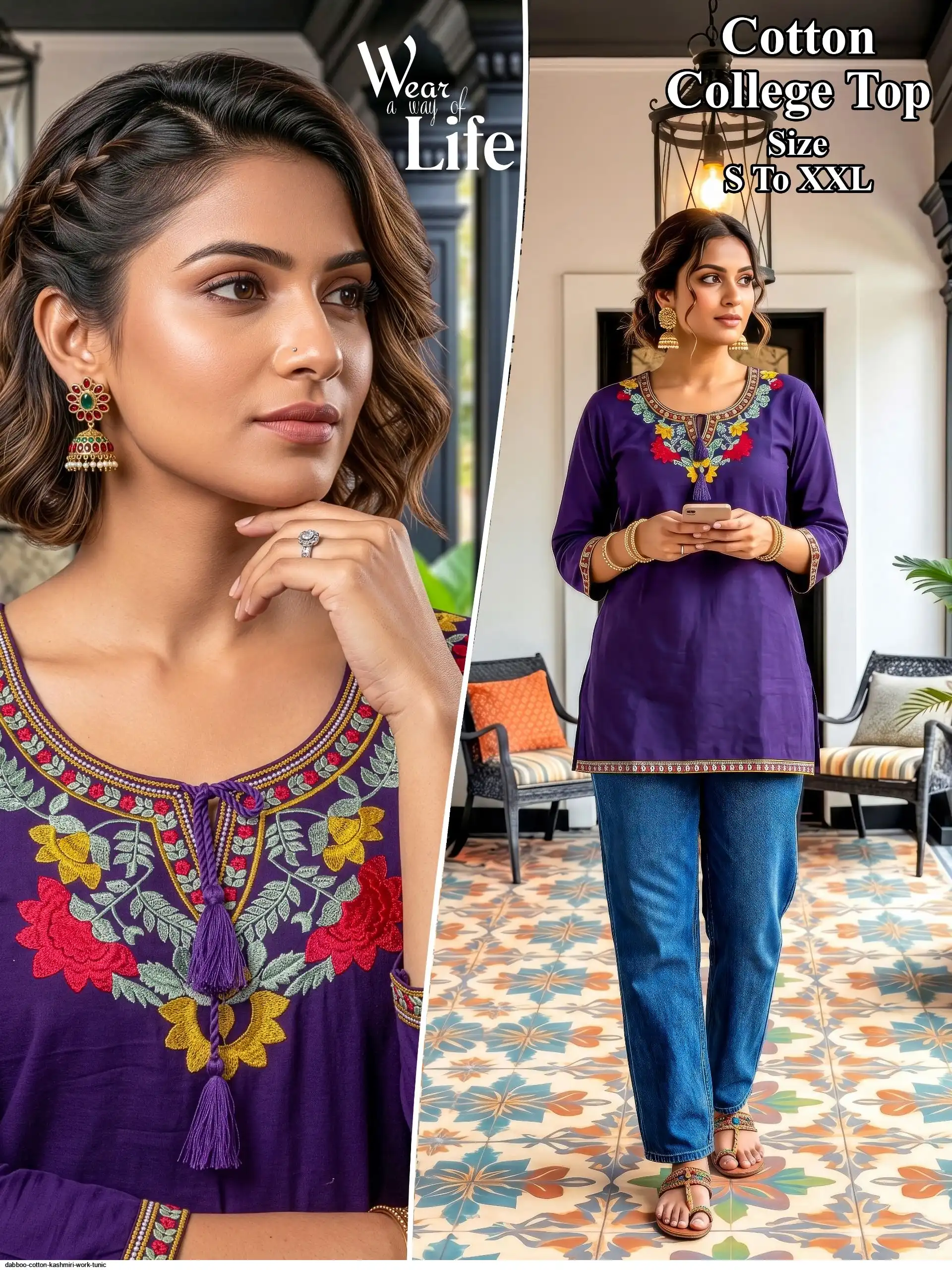 DABBOO COTTON KASHMIRI WORK TUNIC C