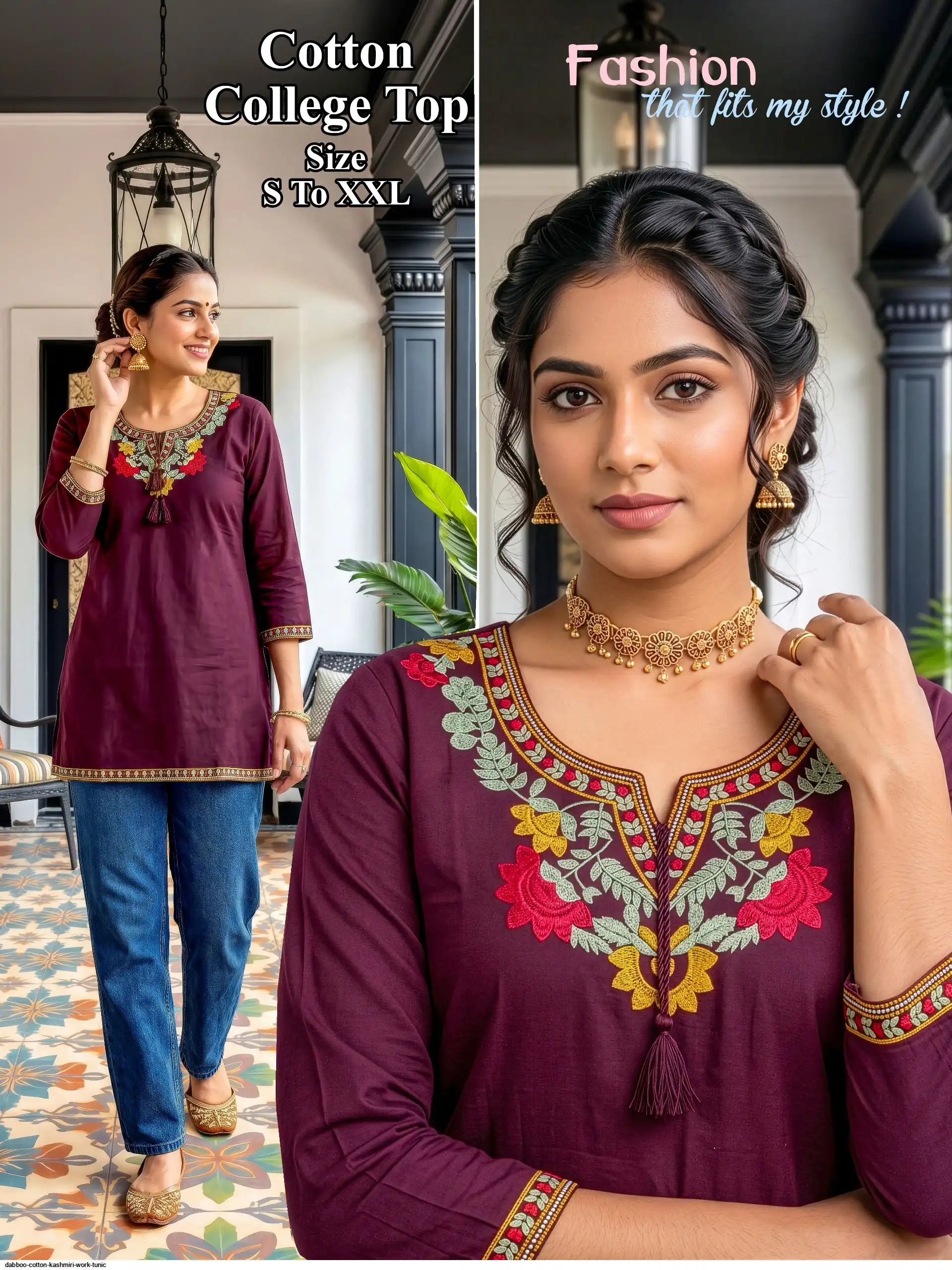 DABBOO COTTON KASHMIRI WORK TUNIC E