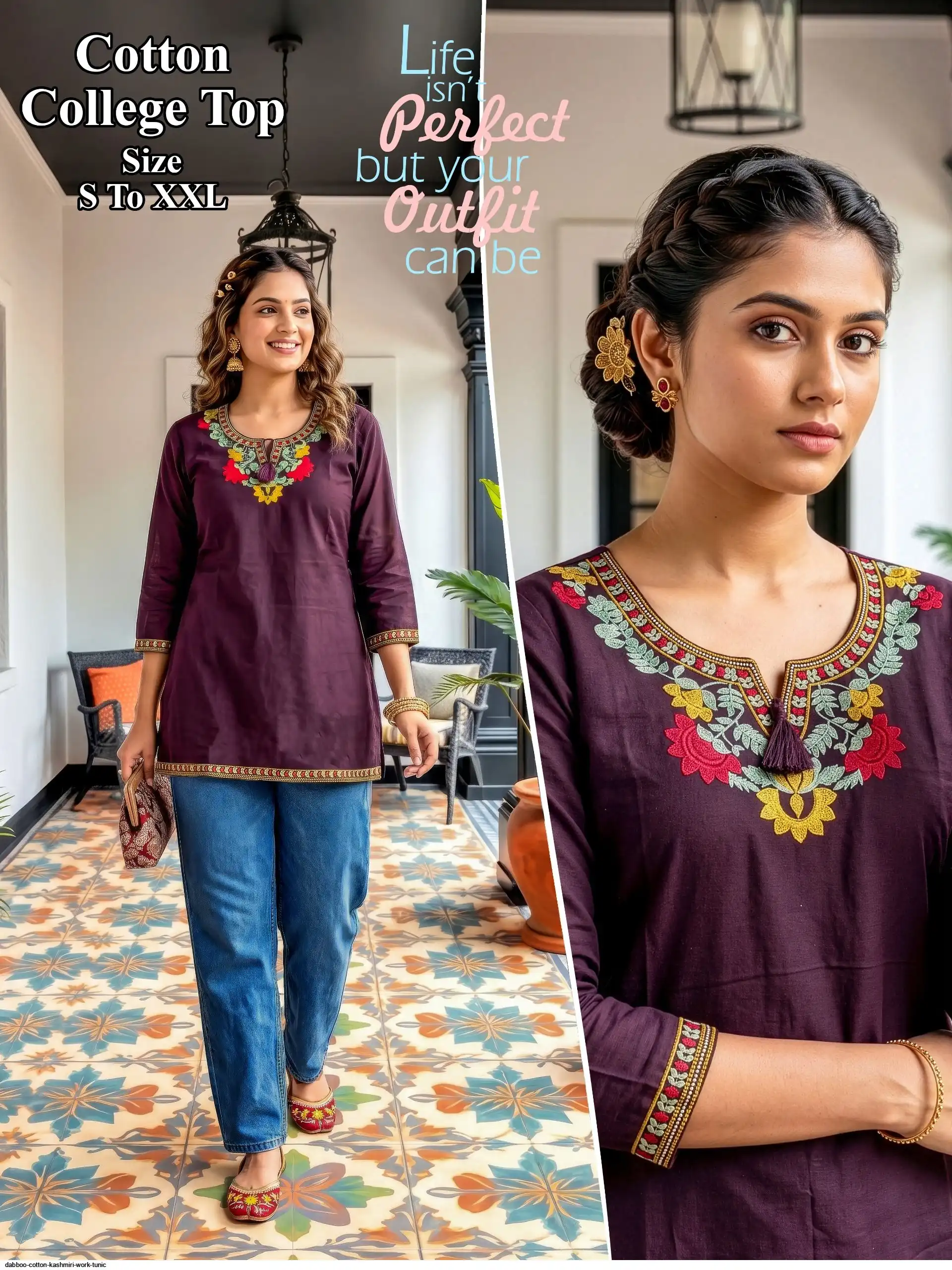 DABBOO COTTON KASHMIRI WORK TUNIC F