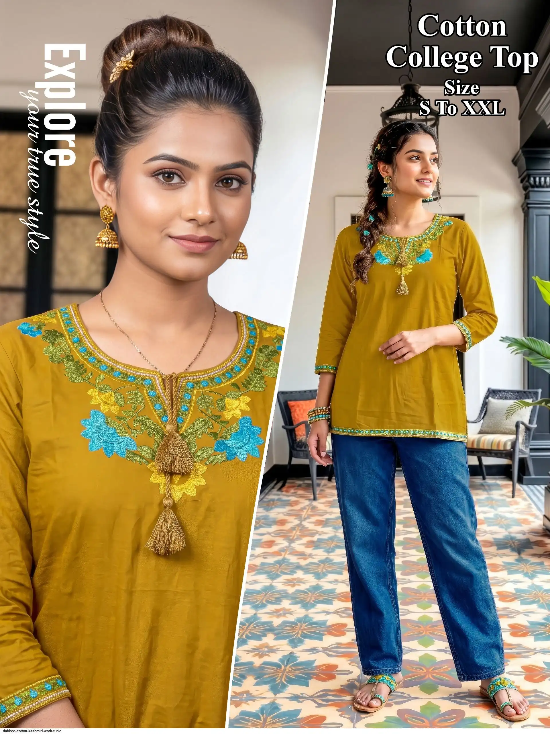 DABBOO COTTON KASHMIRI WORK TUNIC J