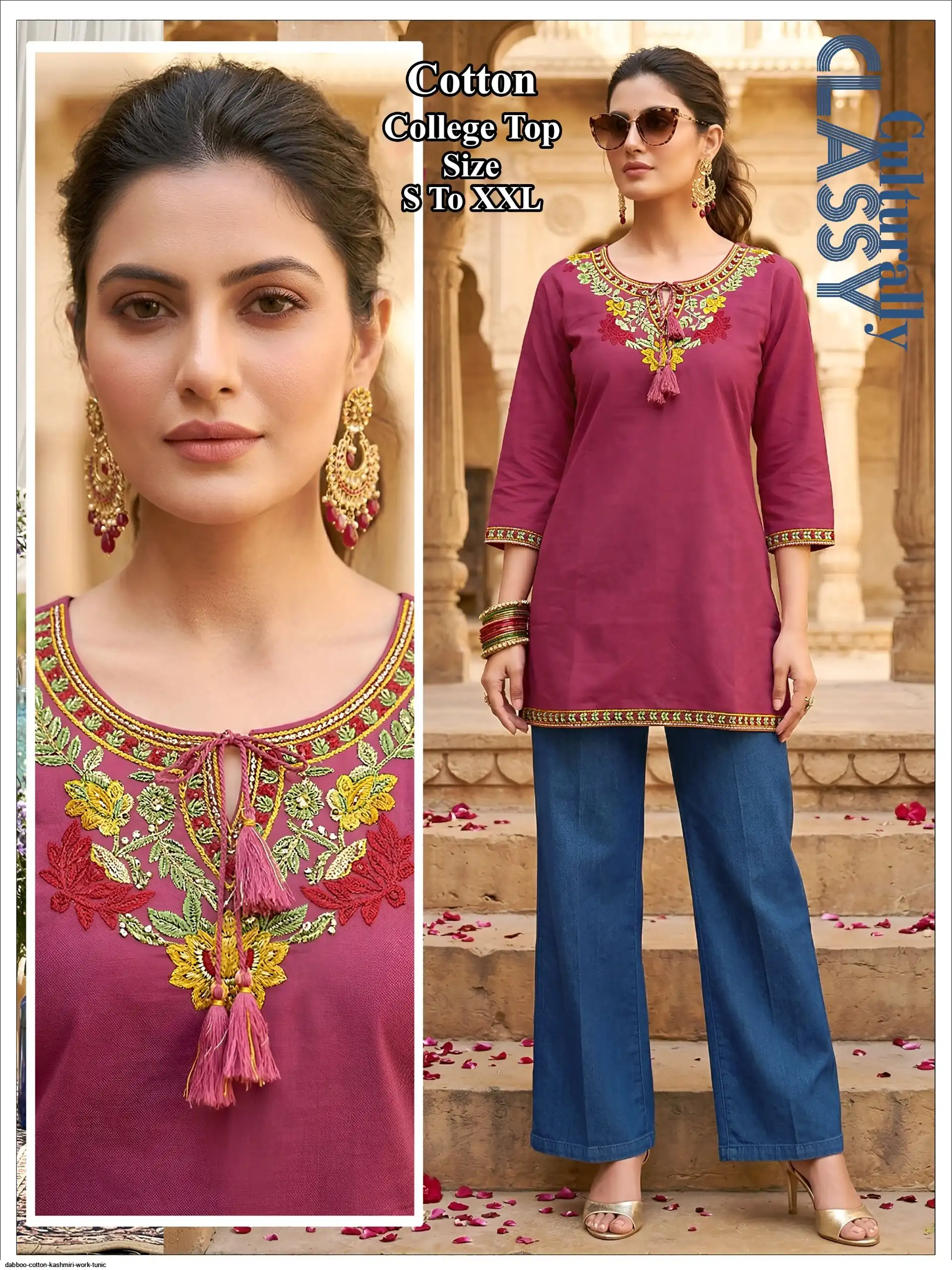 DABBOO COTTON KASHMIRI WORK TUNIC L