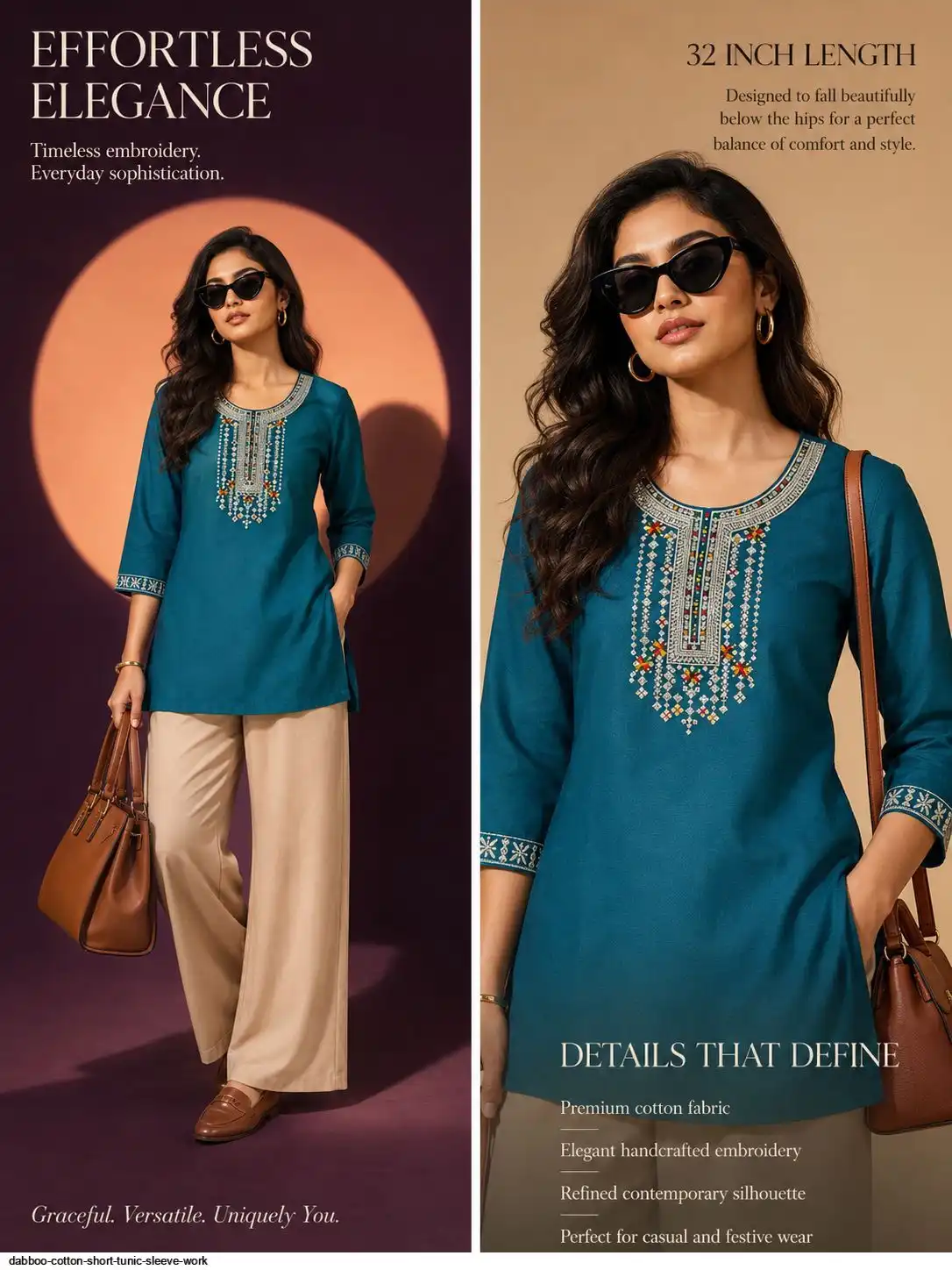 DABBOO COTTON SHORT TUNIC SLEEVE WORK B