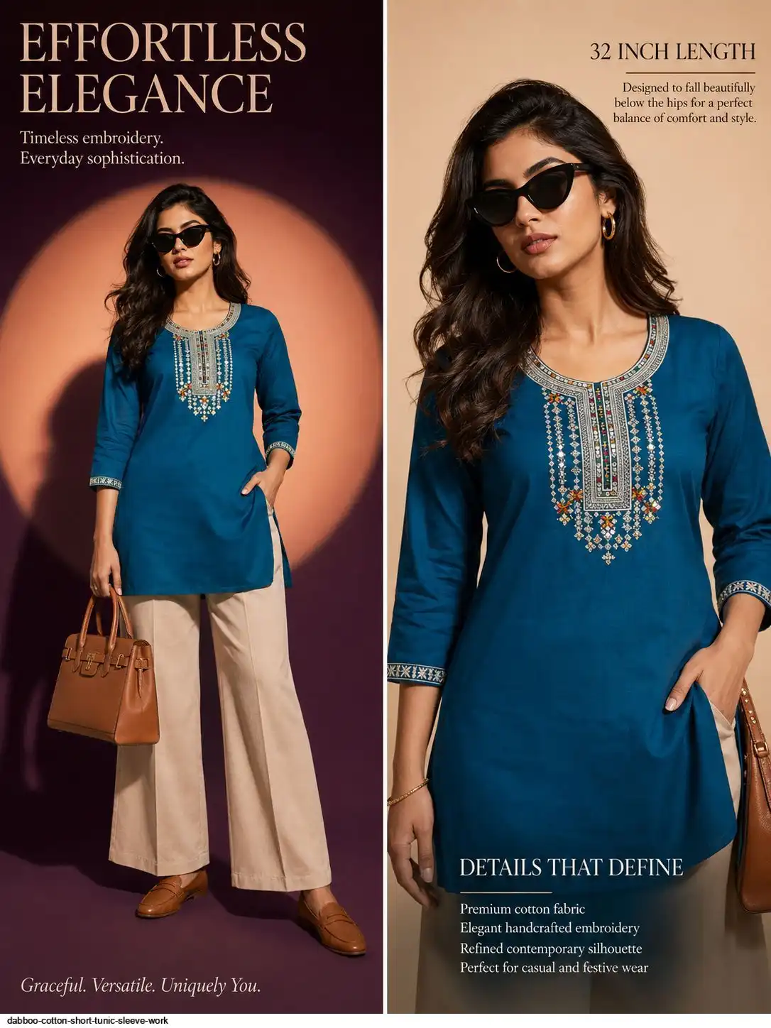 DABBOO COTTON SHORT TUNIC SLEEVE WORK C