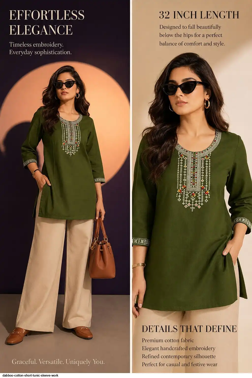 DABBOO COTTON SHORT TUNIC SLEEVE WORK D