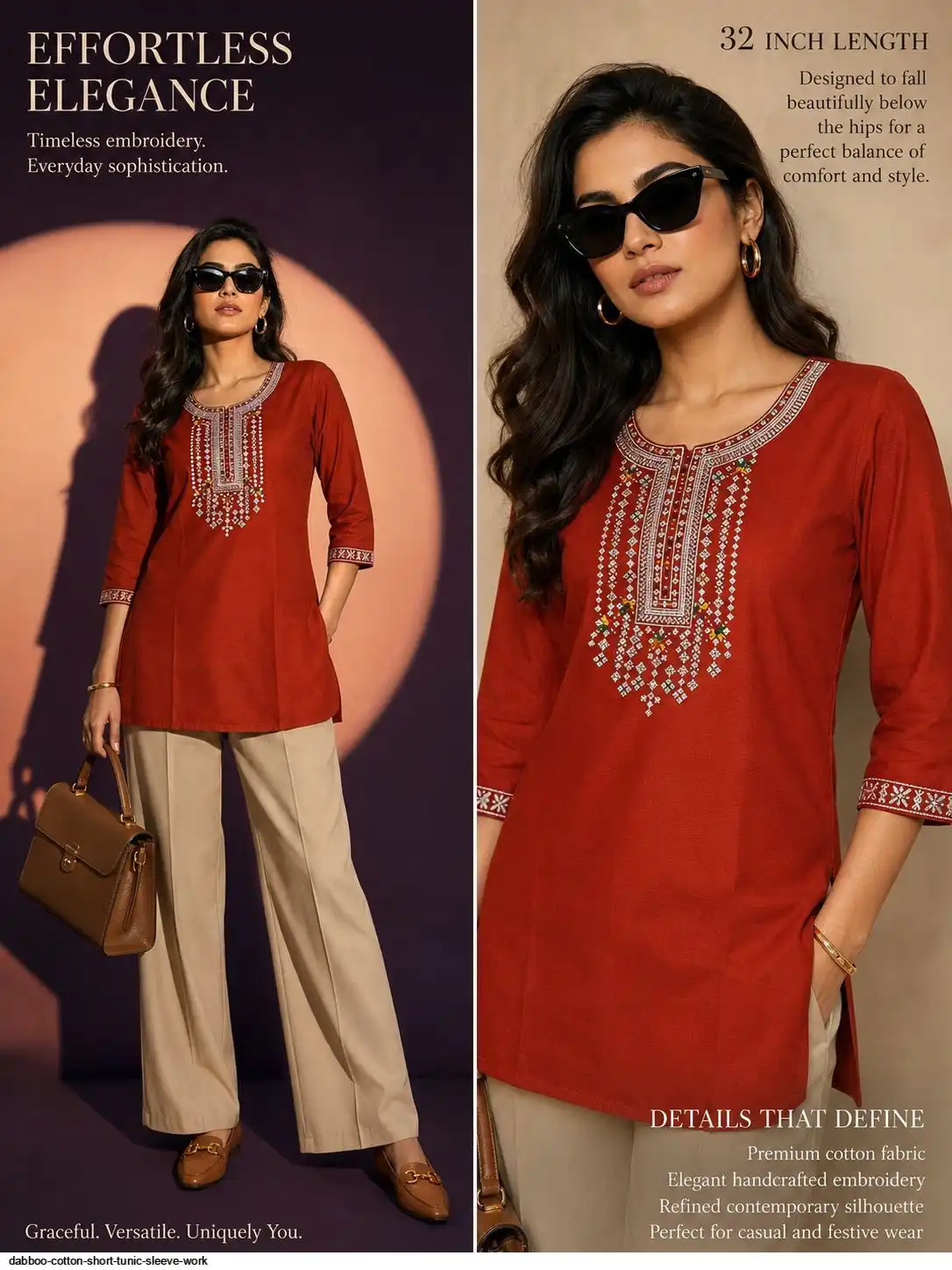 DABBOO COTTON SHORT TUNIC SLEEVE WORK E