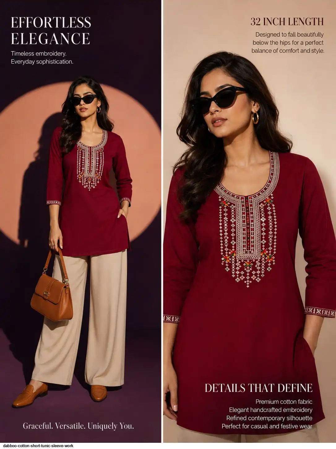 DABBOO COTTON SHORT TUNIC SLEEVE WORK G