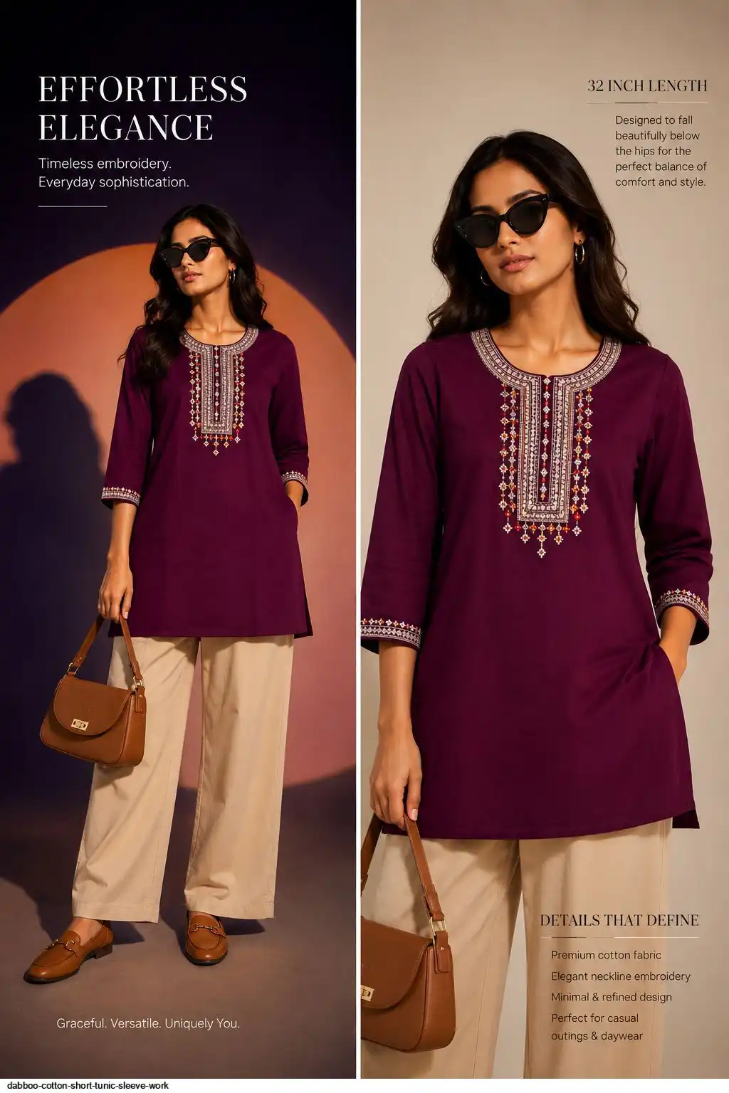 DABBOO COTTON SHORT TUNIC SLEEVE WORK F