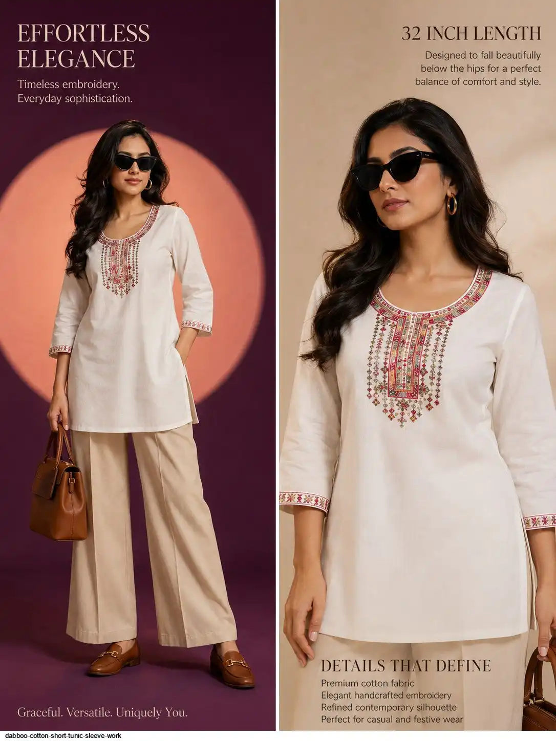 DABBOO COTTON SHORT TUNIC SLEEVE WORK H