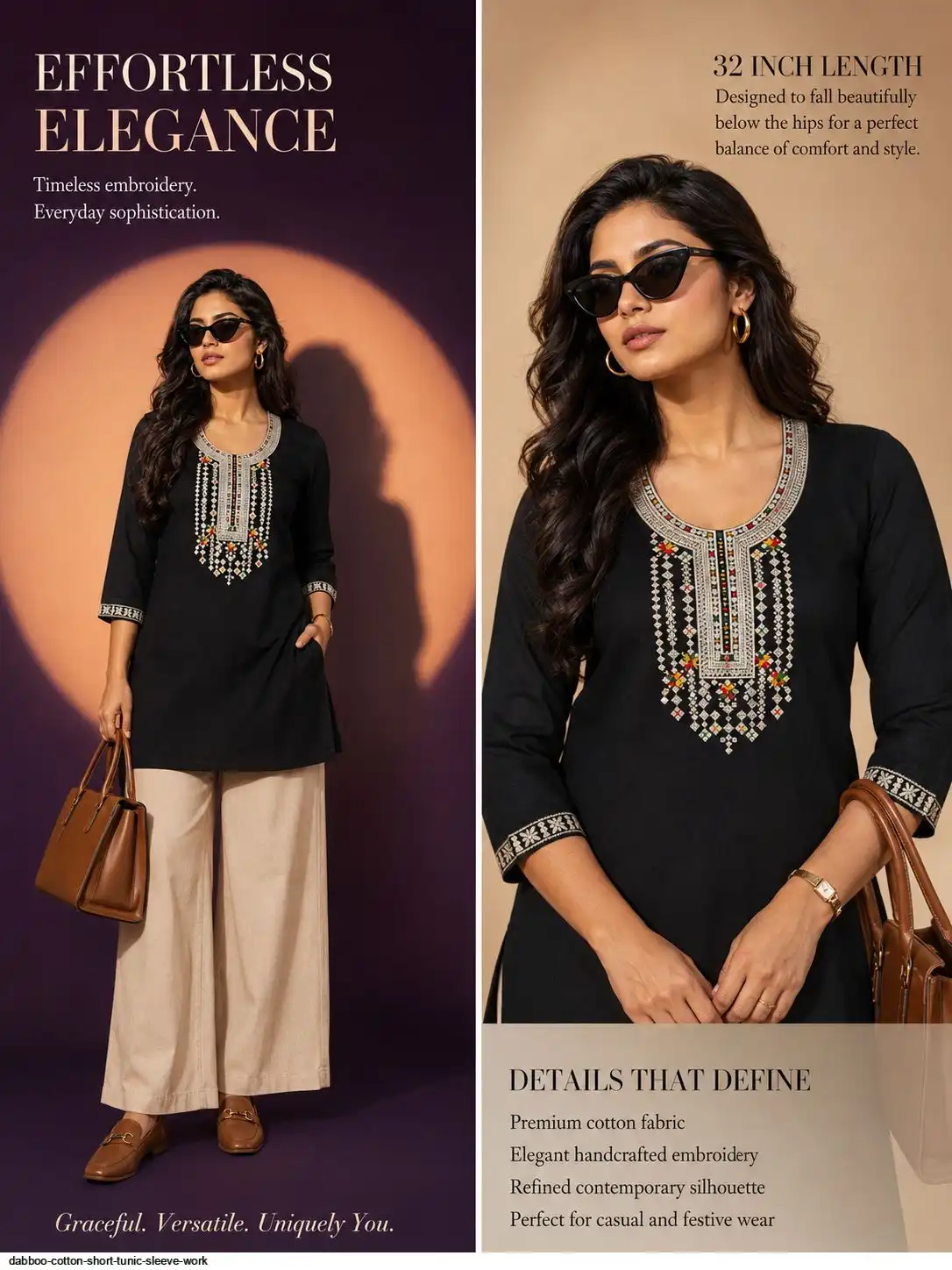 DABBOO COTTON SHORT TUNIC SLEEVE WORK I