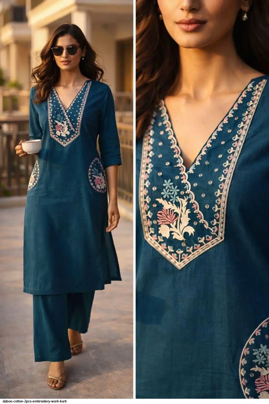 DABOO COTTON 2PCS EMBROIDERY WORK KURTI 3