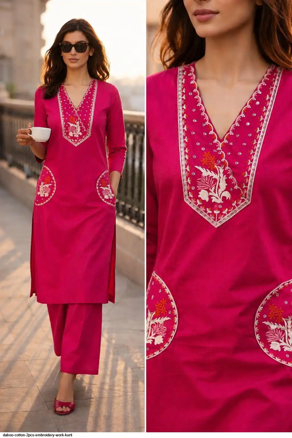 DABOO COTTON 2PCS EMBROIDERY WORK KURTI 5