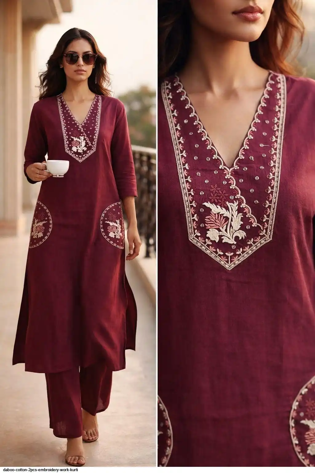 DABOO COTTON 2PCS EMBROIDERY WORK KURTI 6