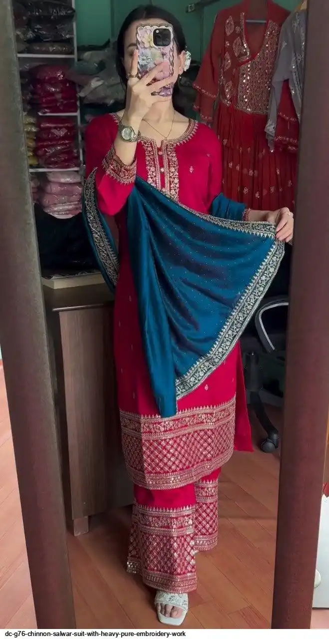 DC G76 CHINNON SALWAR SUIT WITH HEAVY PURE EMBROIDERY WORK A
