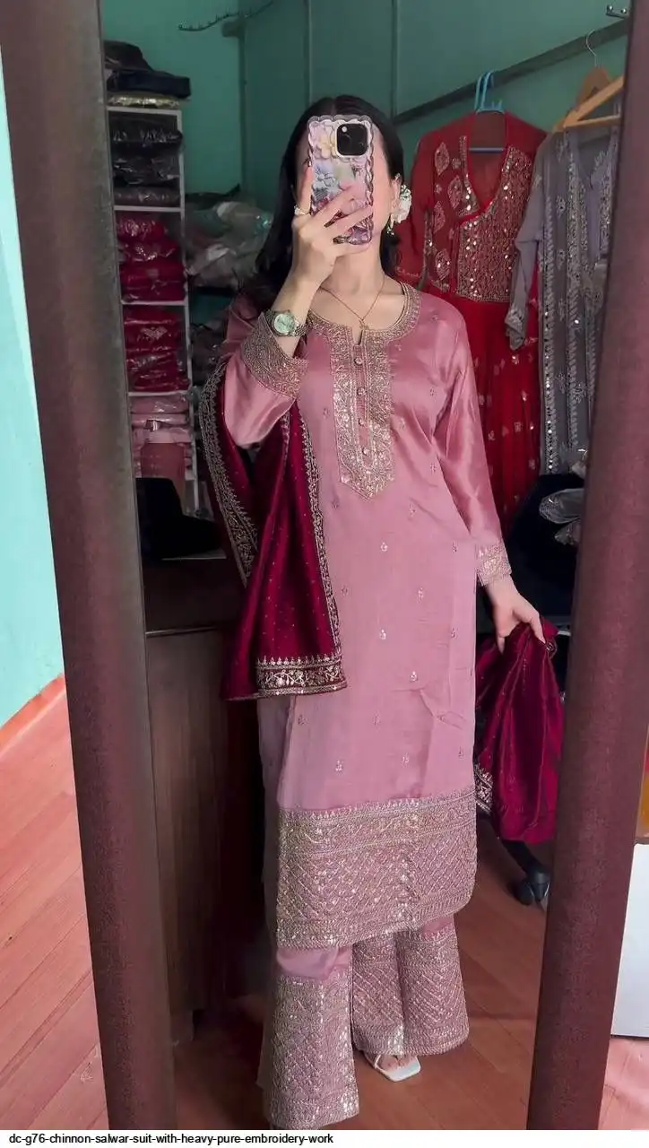 DC G76 CHINNON SALWAR SUIT WITH HEAVY PURE EMBROIDERY WORK B