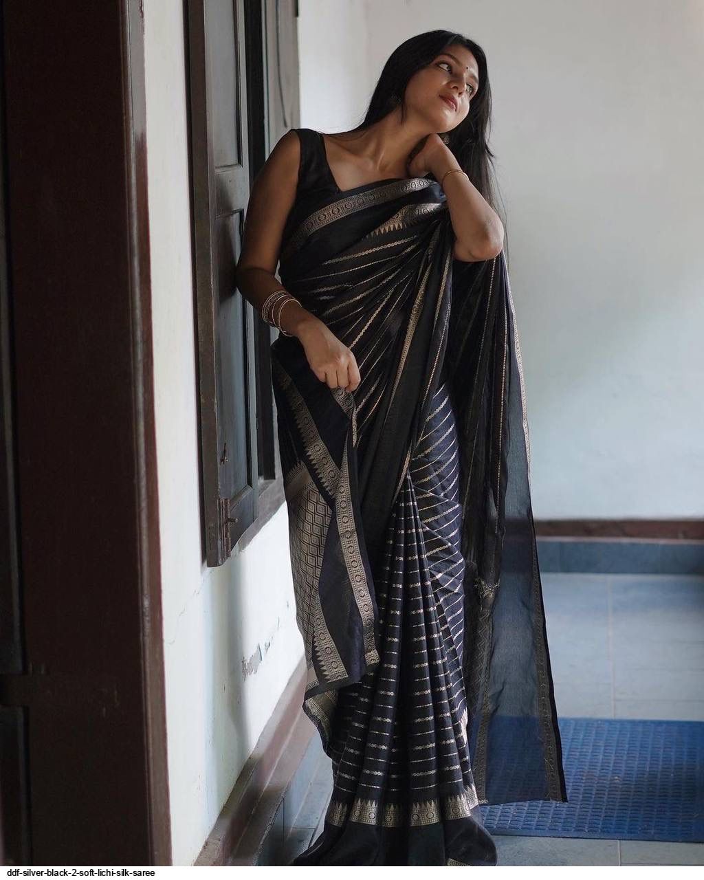 black saree with silver work | Saree designs, Latest designer sarees,  Stylish sarees