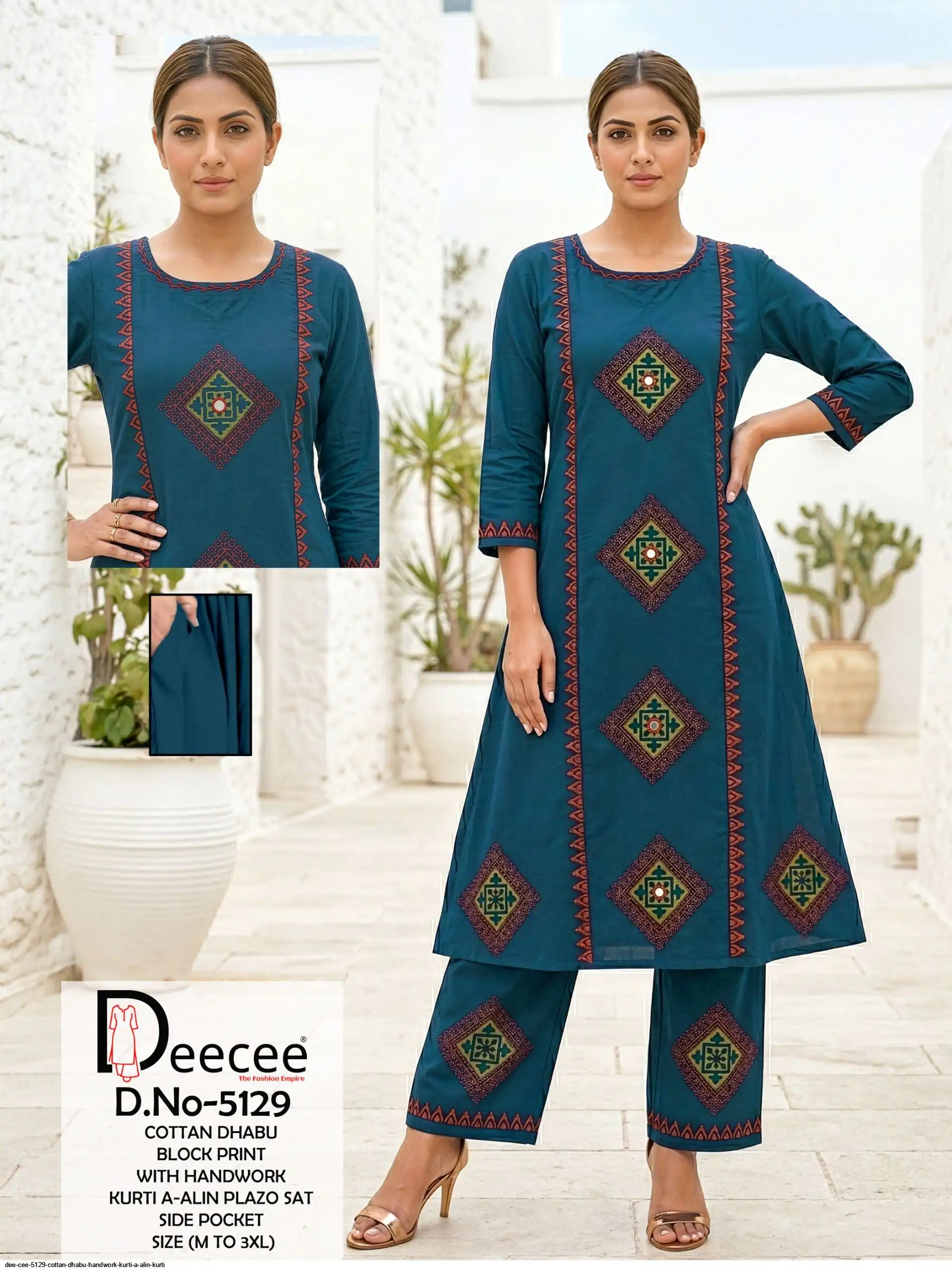 DEE CEE 5129 COTTAN DHABU HANDWORK KURTI A ALIN KURTI A