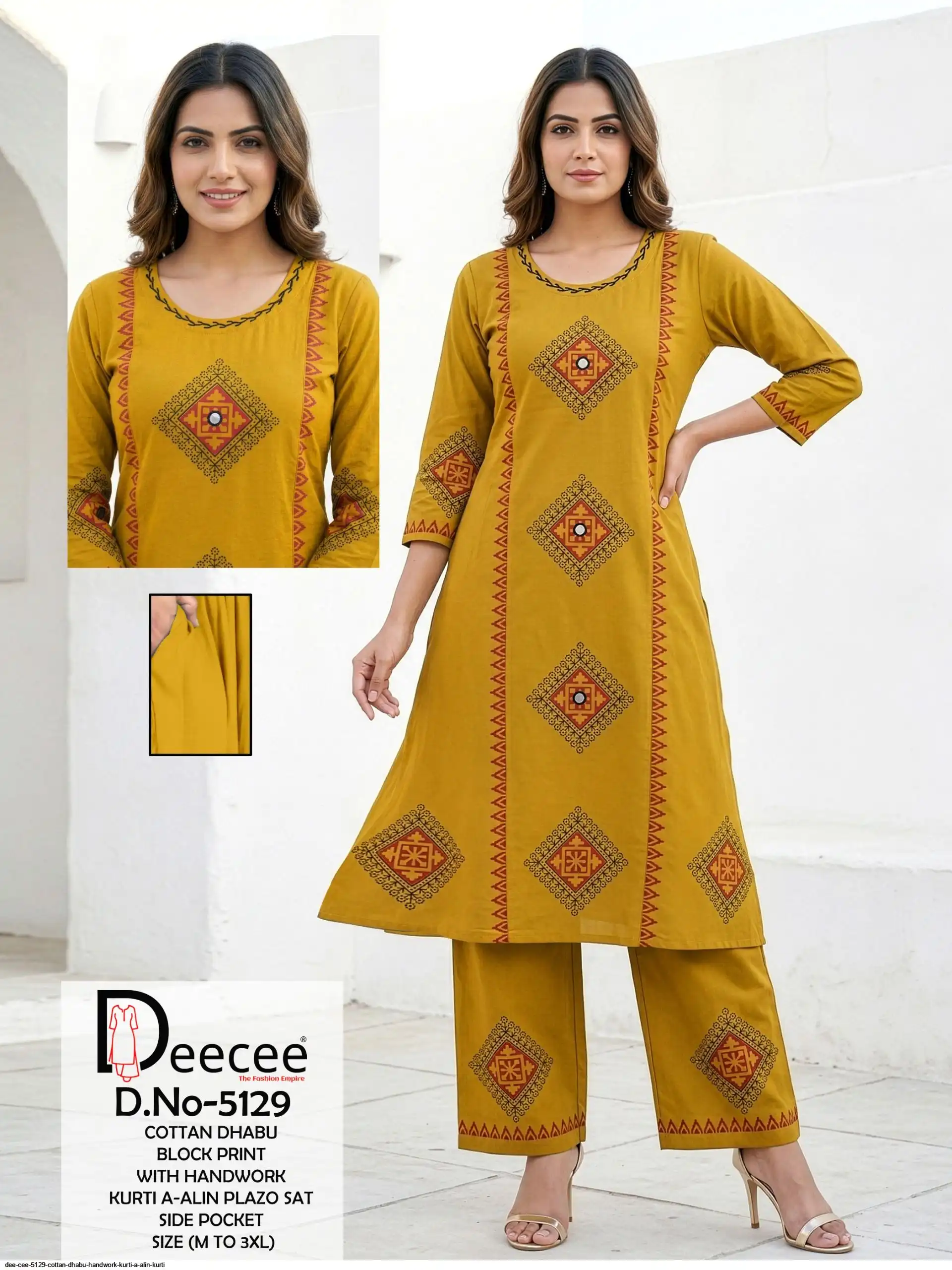 DEE CEE 5129 COTTAN DHABU HANDWORK KURTI A ALIN KURTI B