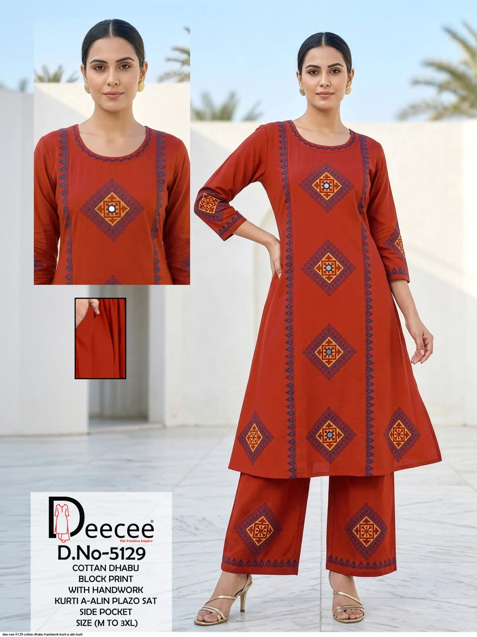 DEE CEE 5129 COTTAN DHABU HANDWORK KURTI A ALIN KURTI C