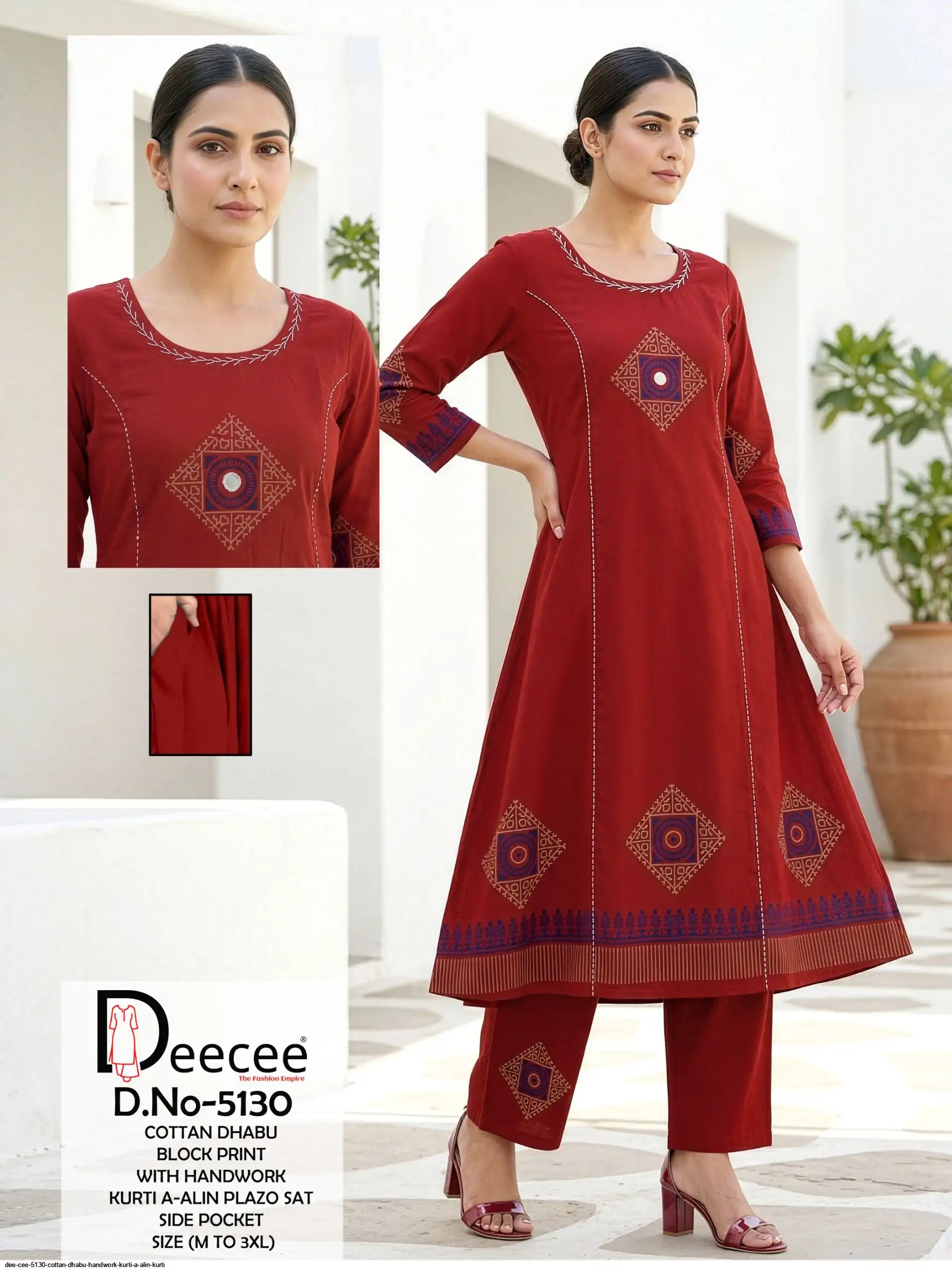 DEE CEE 5130 COTTAN DHABU HANDWORK KURTI A ALIN KURTI A