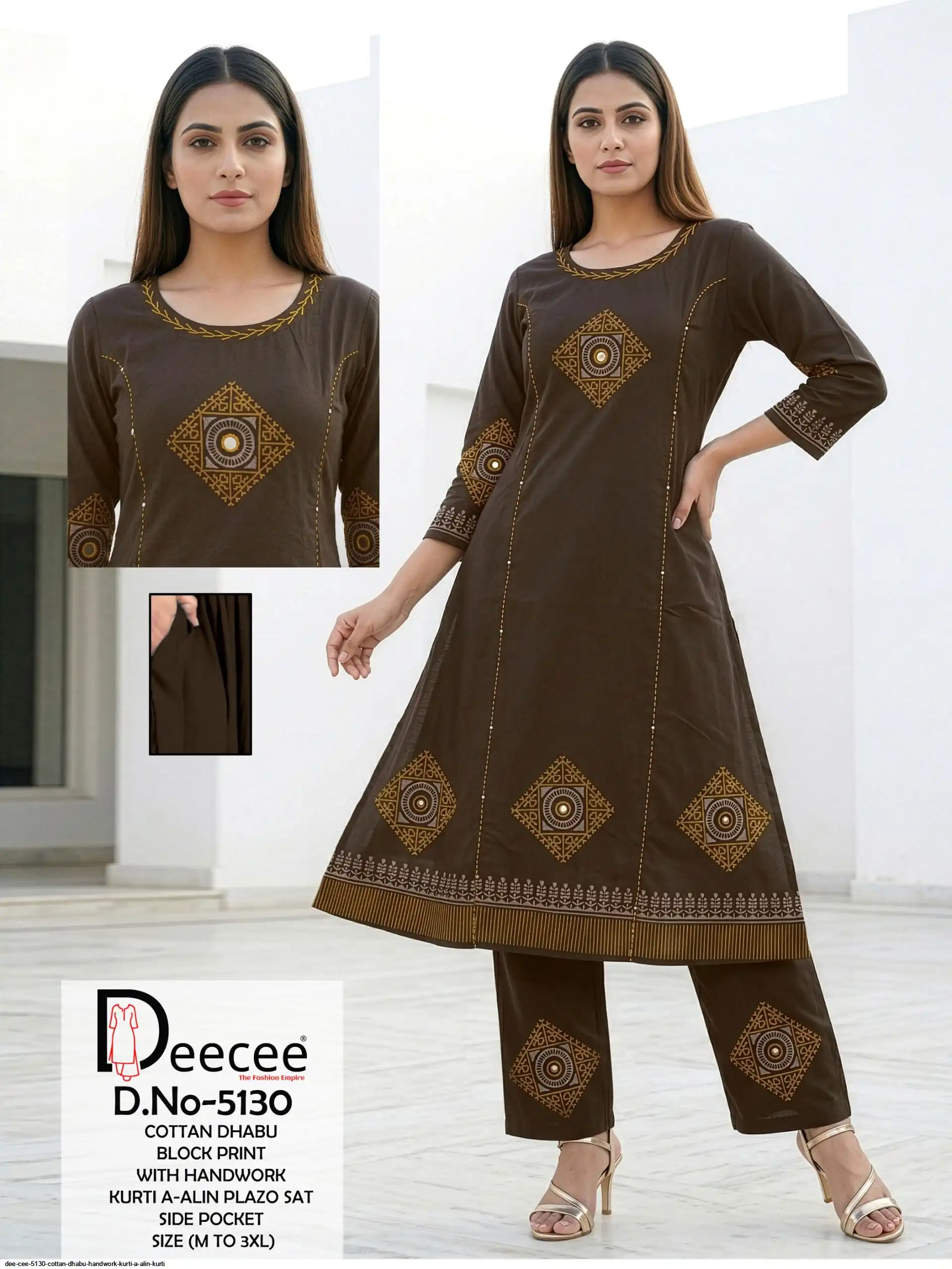 DEE CEE 5130 COTTAN DHABU HANDWORK KURTI A ALIN KURTI C