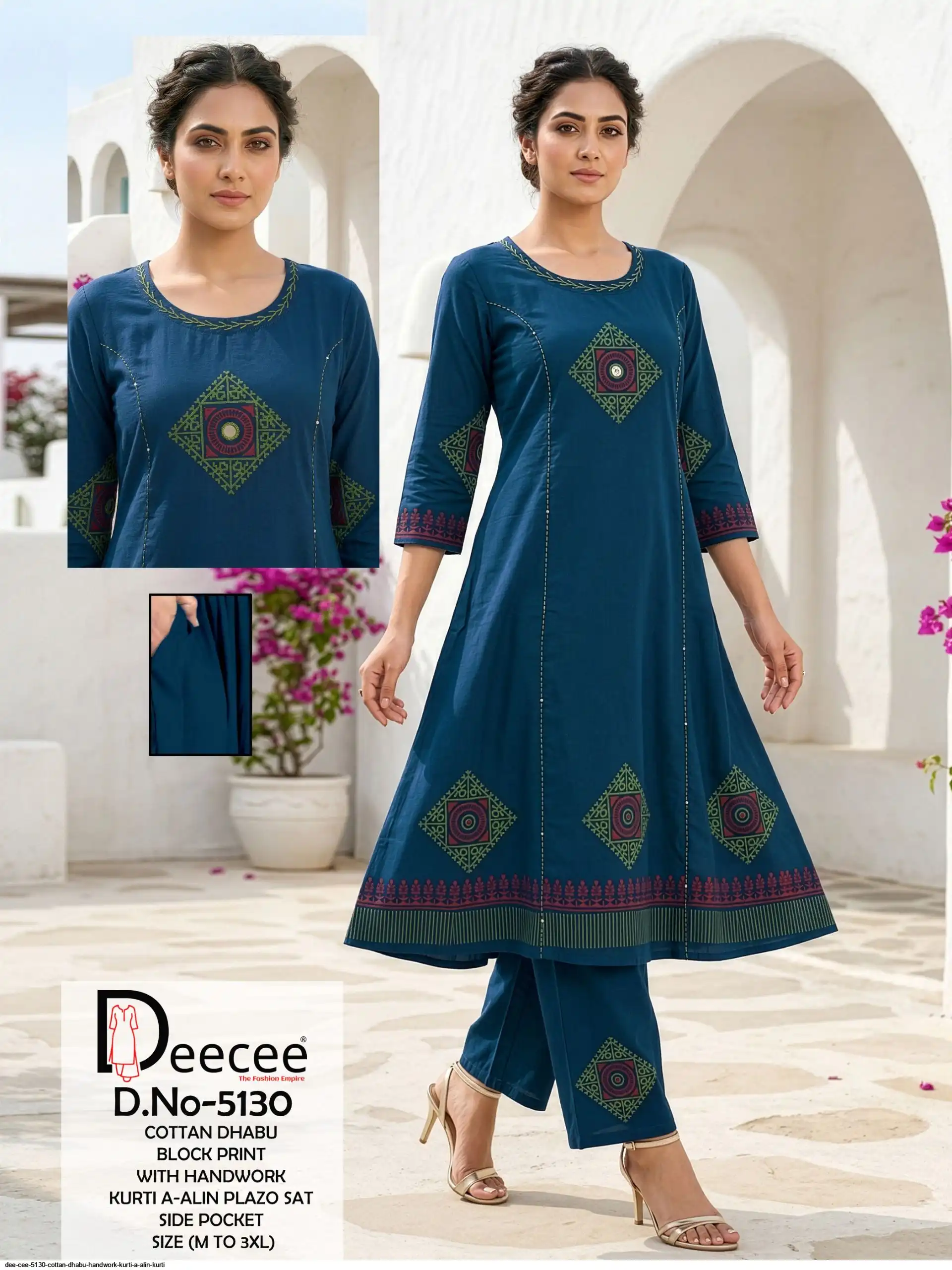 DEE CEE 5130 COTTAN DHABU HANDWORK KURTI A ALIN KURTI B