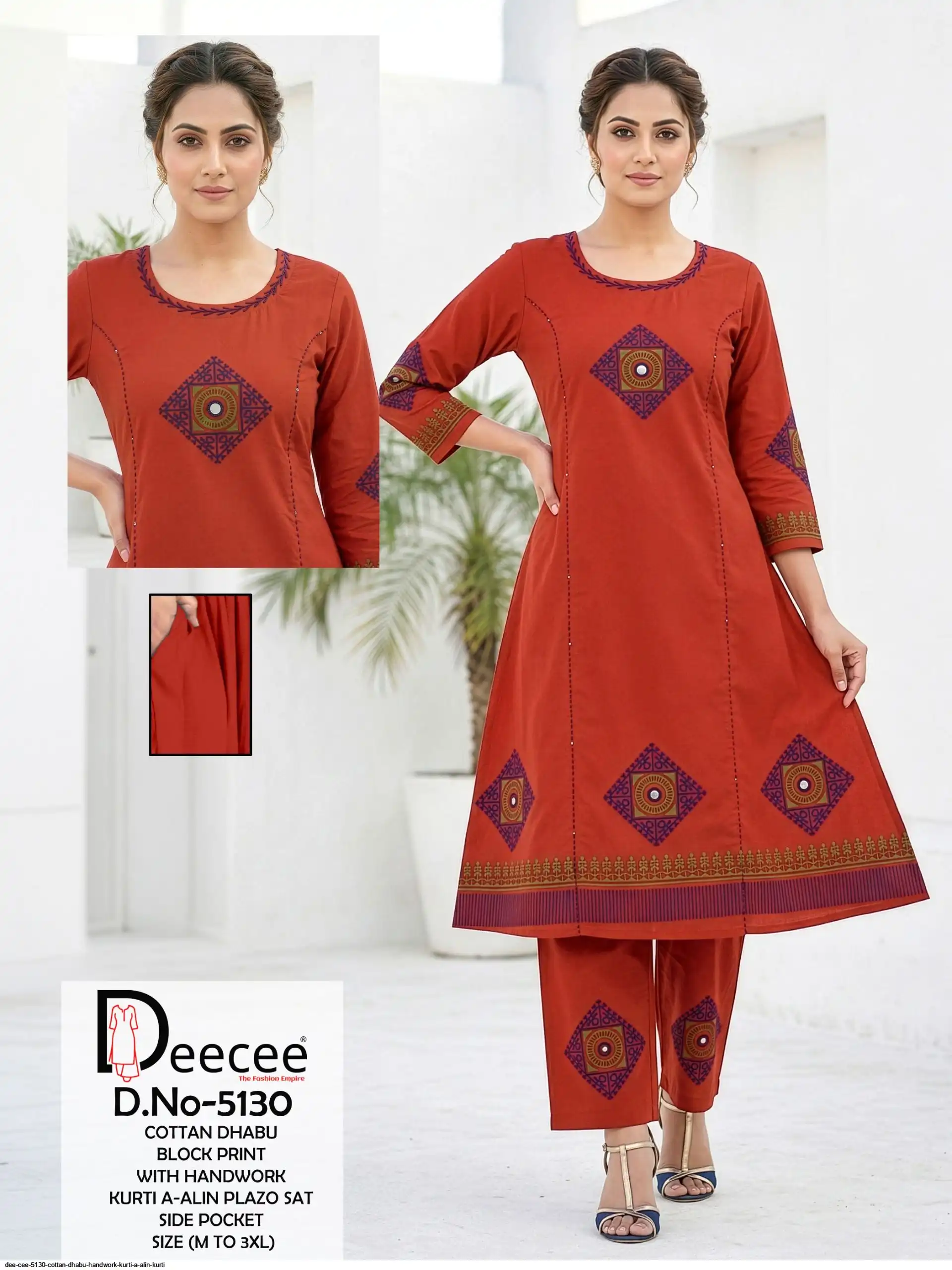 DEE CEE 5130 COTTAN DHABU HANDWORK KURTI A ALIN KURTI D