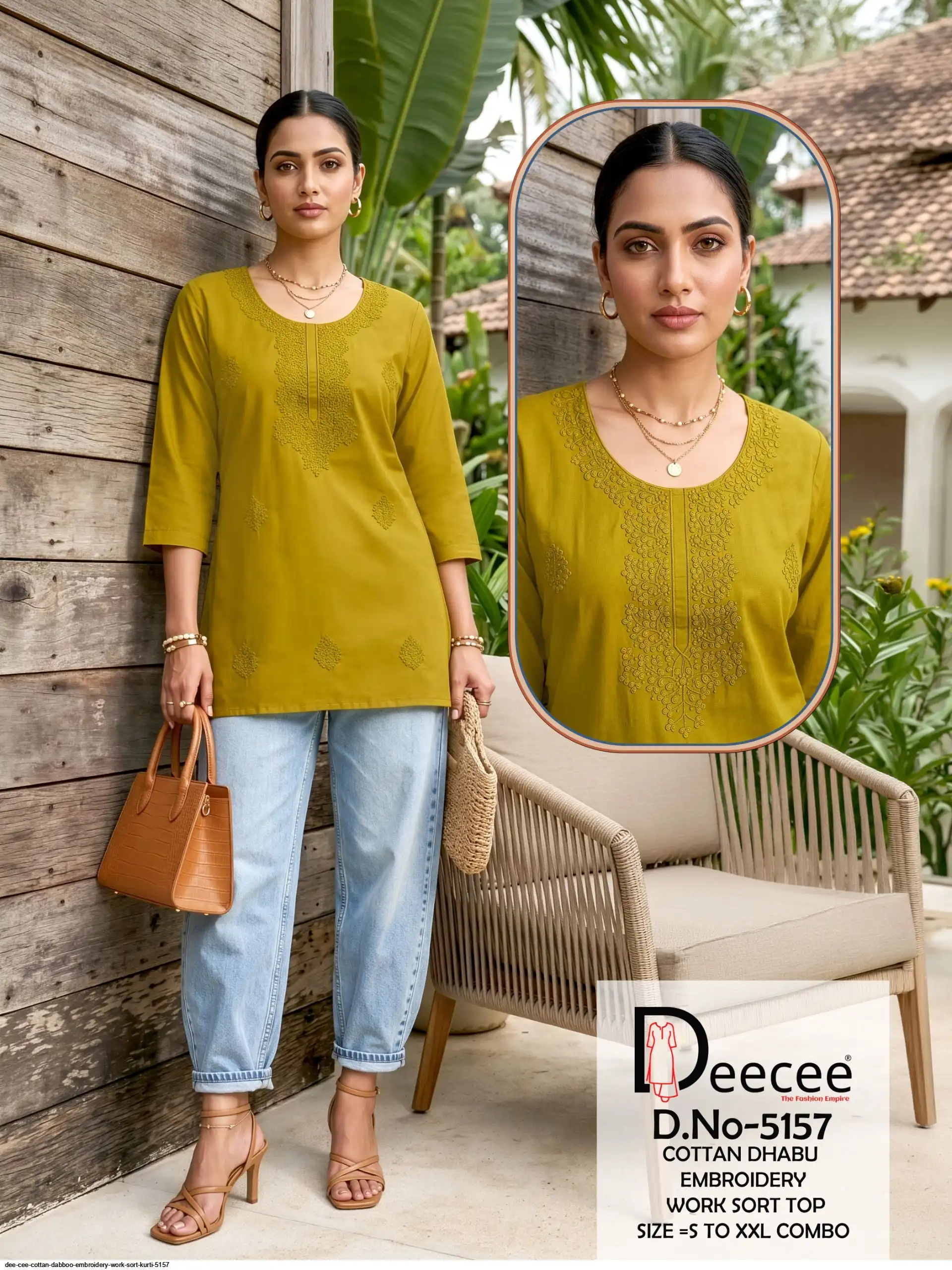 DEE CEE COTTAN DABBOO EMBROIDERY WORK SORT KURTI 5157 B