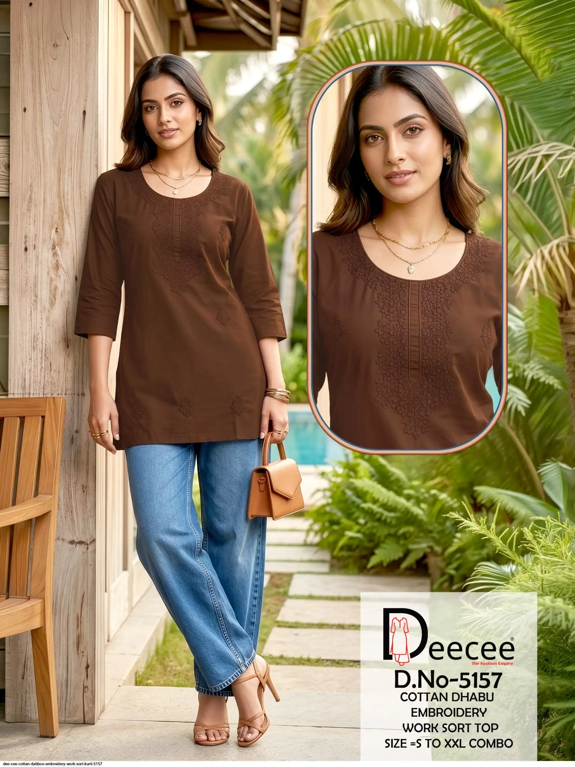 DEE CEE COTTAN DABBOO EMBROIDERY WORK SORT KURTI 5157 F