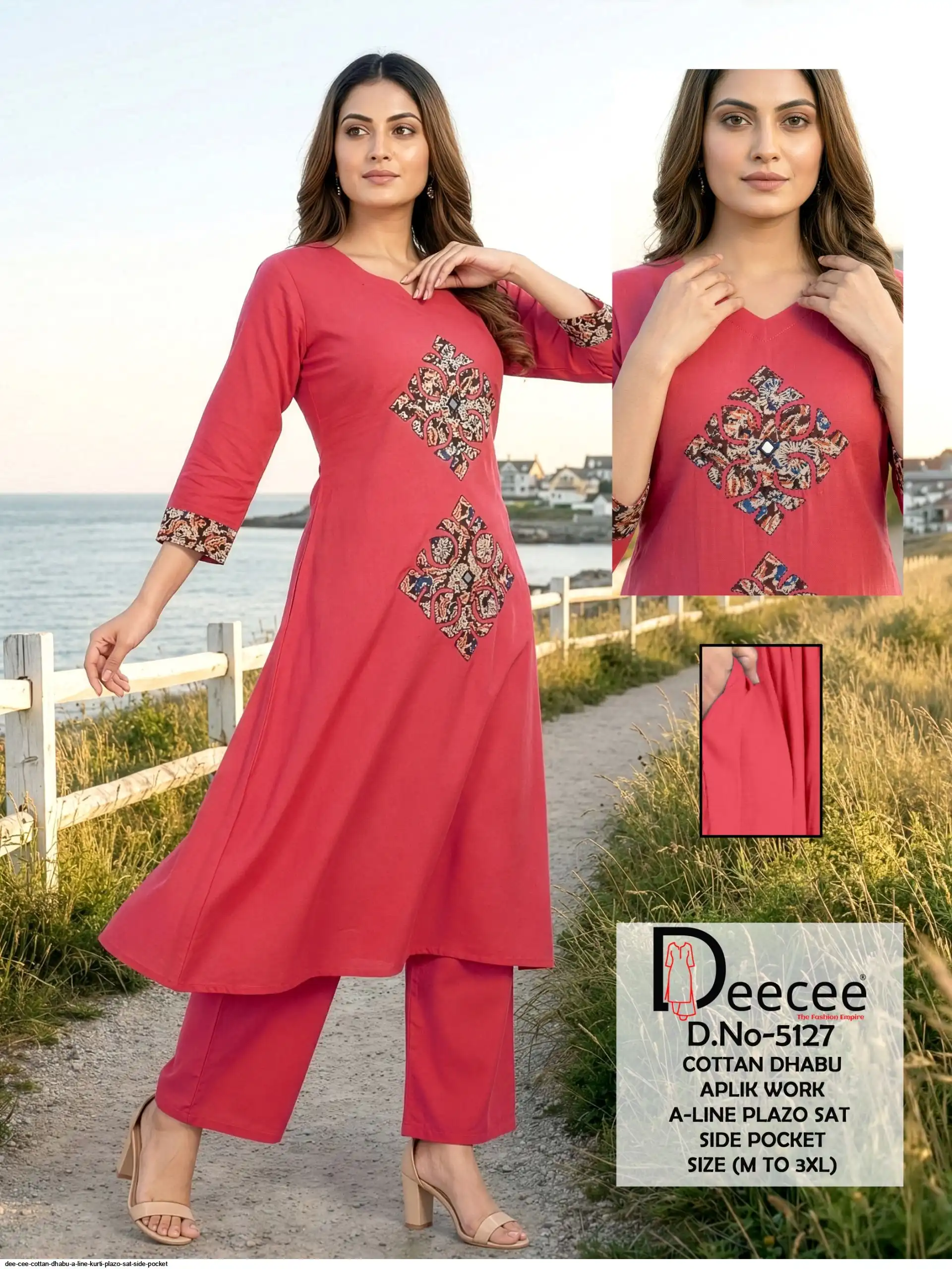 DEE CEE COTTAN DHABU A LINE KURTI PLAZO SAT 5127 A