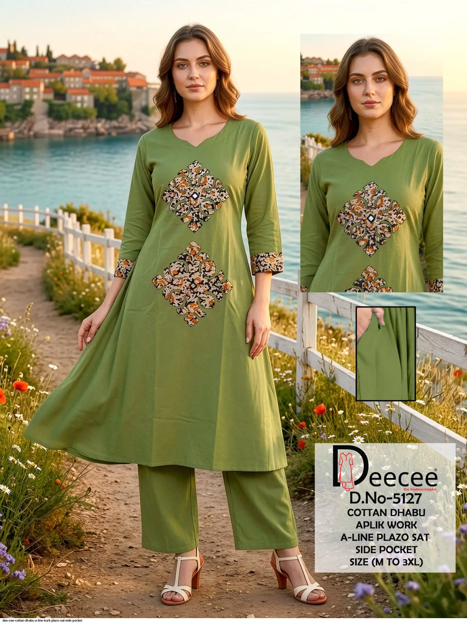 DEE CEE COTTAN DHABU A LINE KURTI PLAZO SAT 5127 C