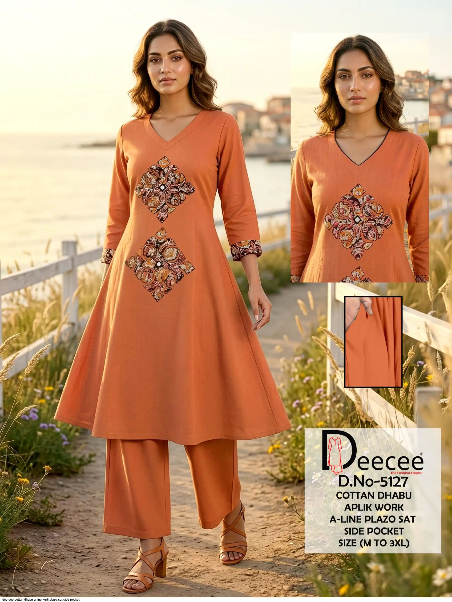 DEE CEE COTTAN DHABU A LINE KURTI PLAZO SAT 5127 B