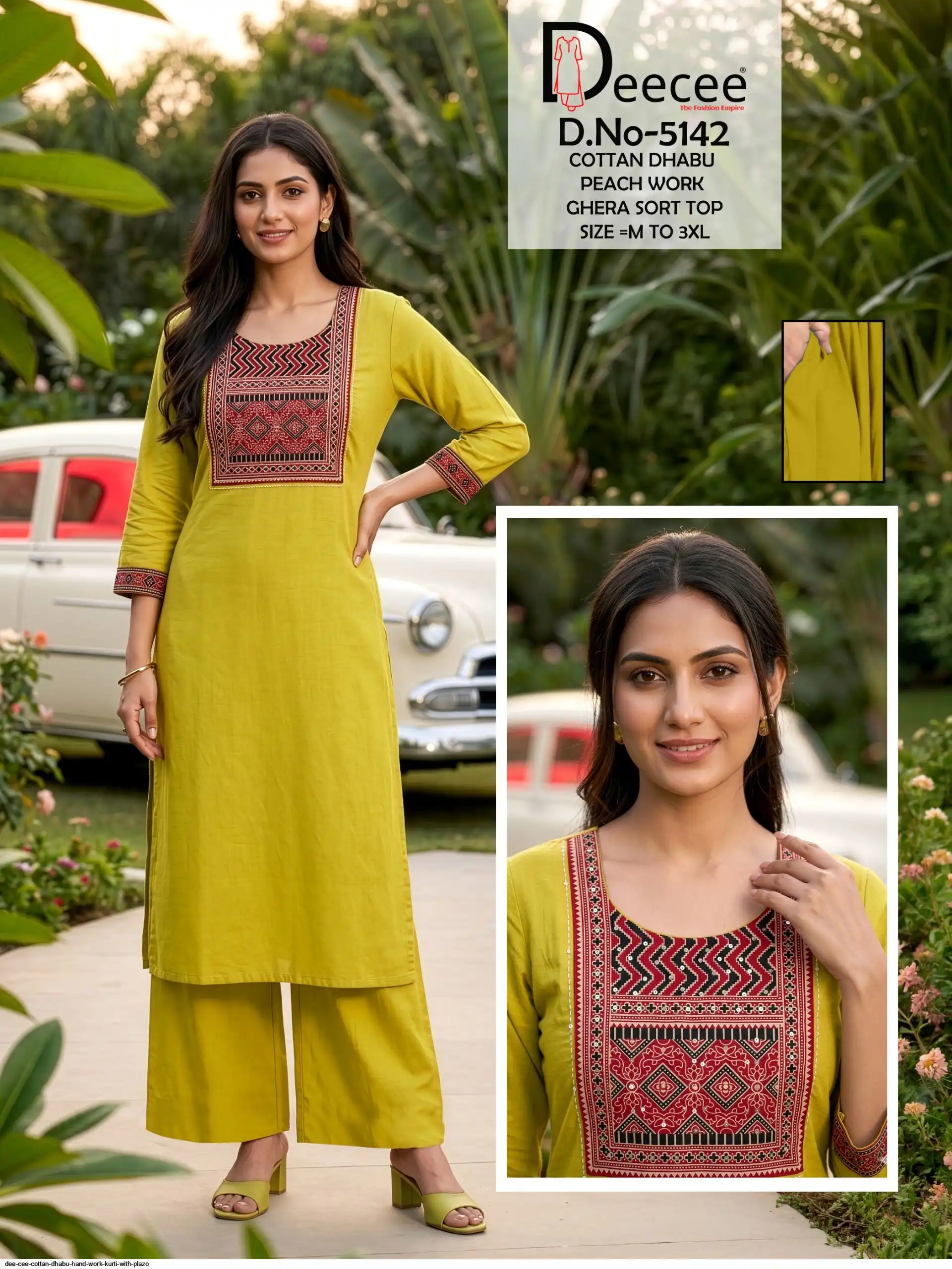 DEE CEE COTTAN DHABU HAND WORK KURTI WITH PLAZO C