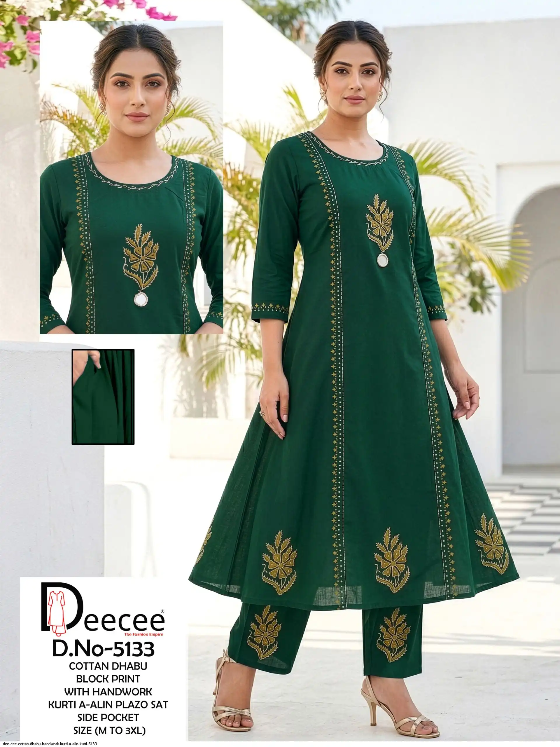 DEE CEE COTTAN DHABU HANDWORK KURTI A ALIN KURTI 5133 A