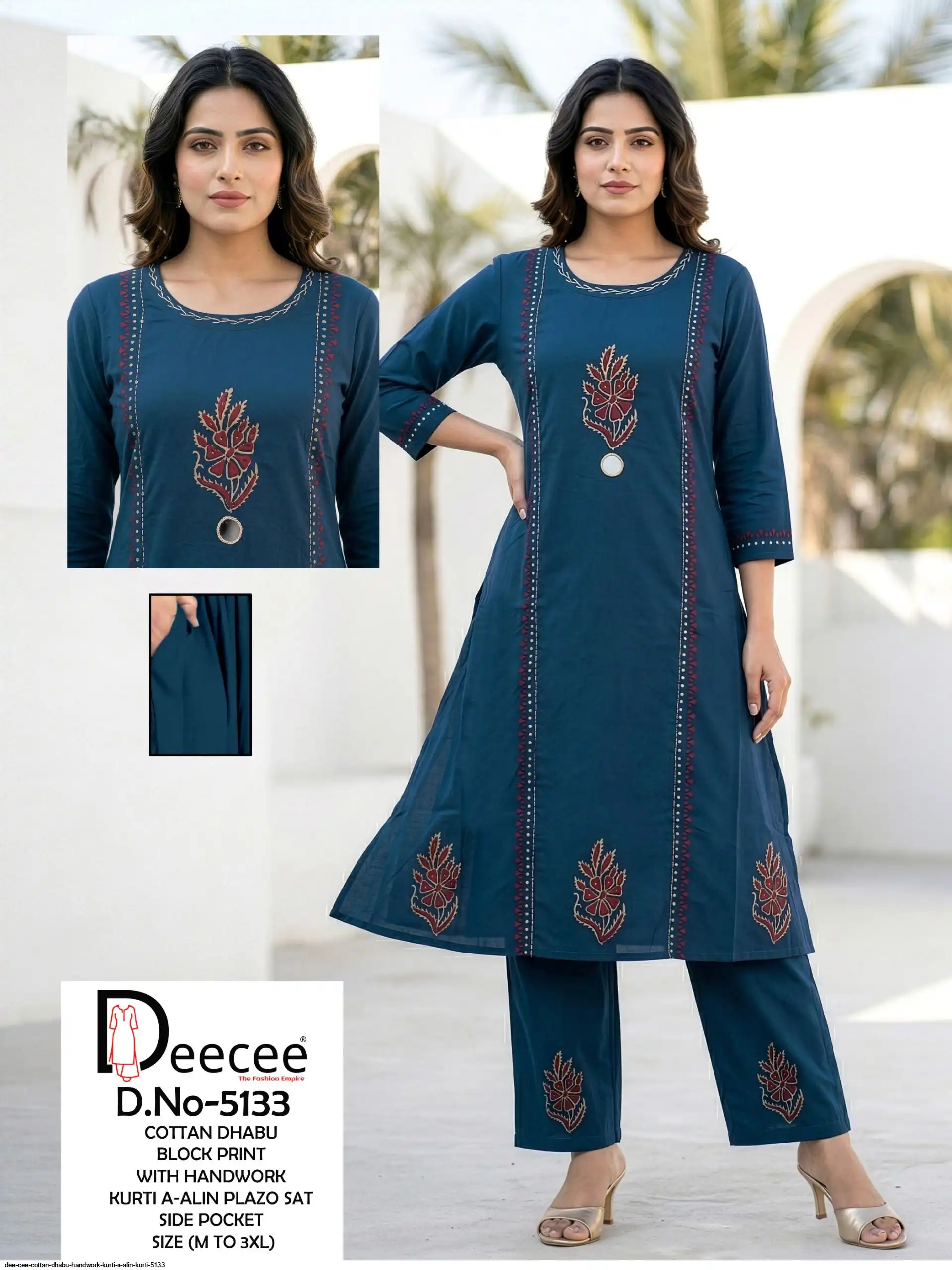 DEE CEE COTTAN DHABU HANDWORK KURTI A ALIN KURTI 5133 B