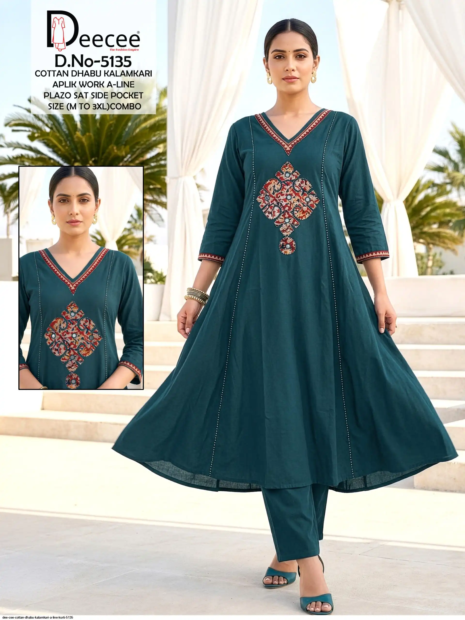 DEE CEE COTTAN DHABU KALAMKARI A LINE KURTI 5135 B