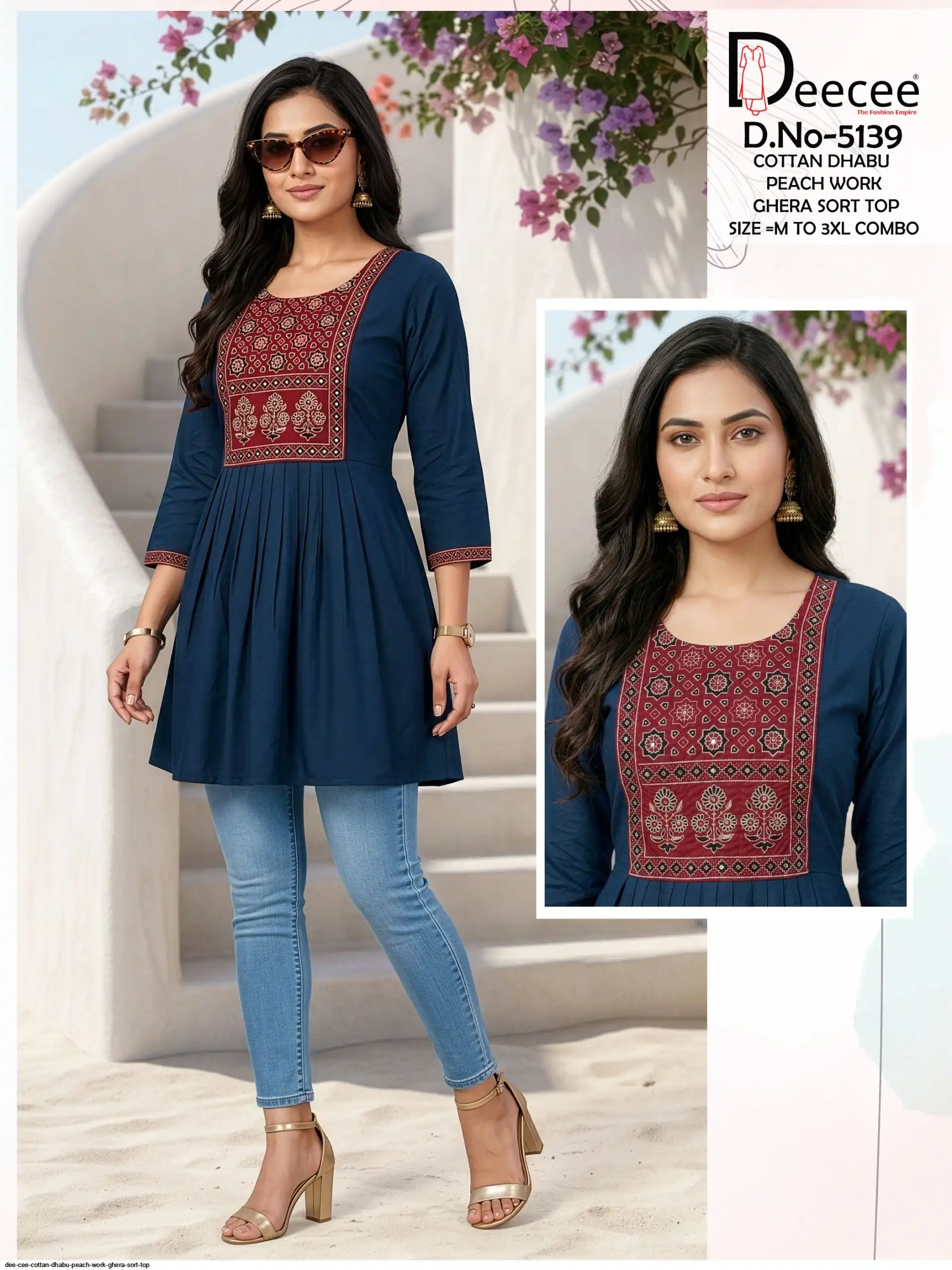 DEE CEE COTTAN DHABU PEACH WORK GHERA SORT TOP A