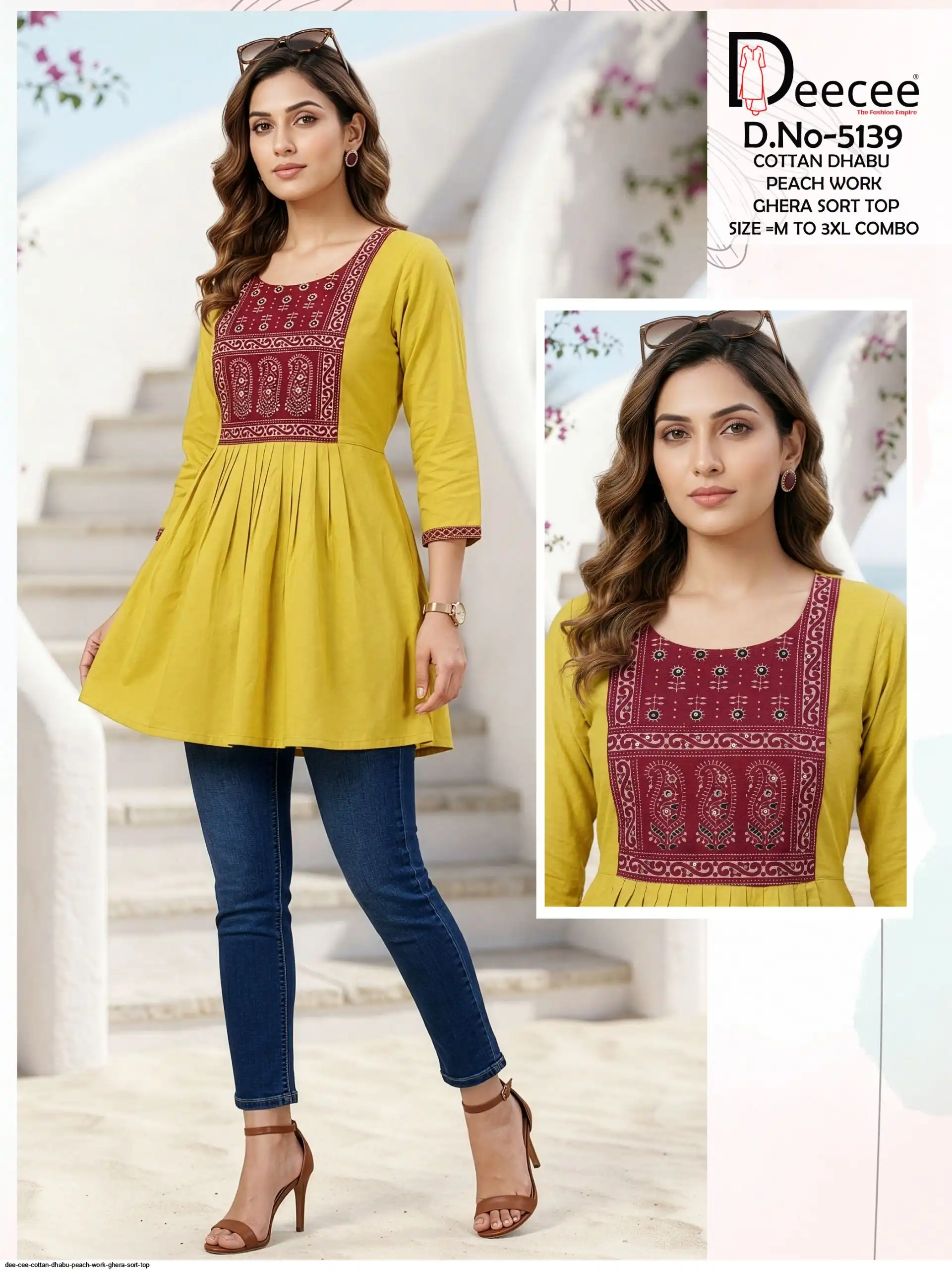 DEE CEE COTTAN DHABU PEACH WORK GHERA SORT TOP C
