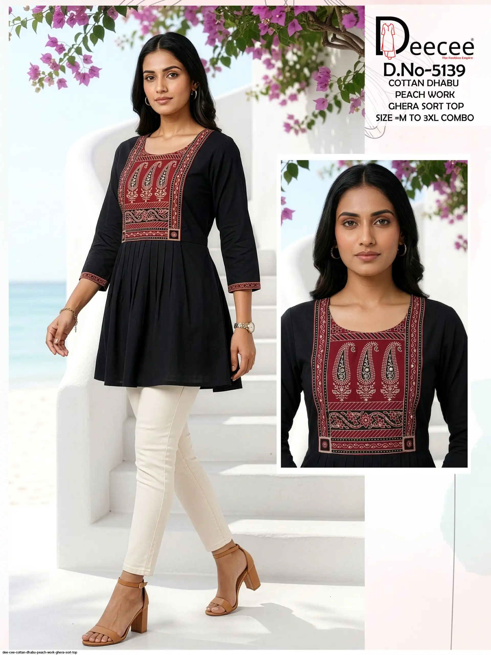 DEE CEE COTTAN DHABU PEACH WORK GHERA SORT TOP I