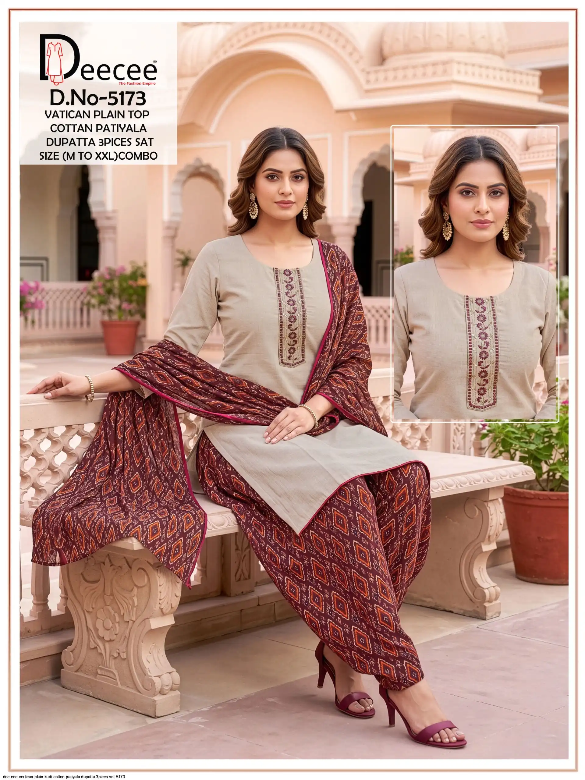 DEE CEE VERTICAN PLAIN KURTI COTTON PATIYALA DUPATTA 3PICES SET 5173 2